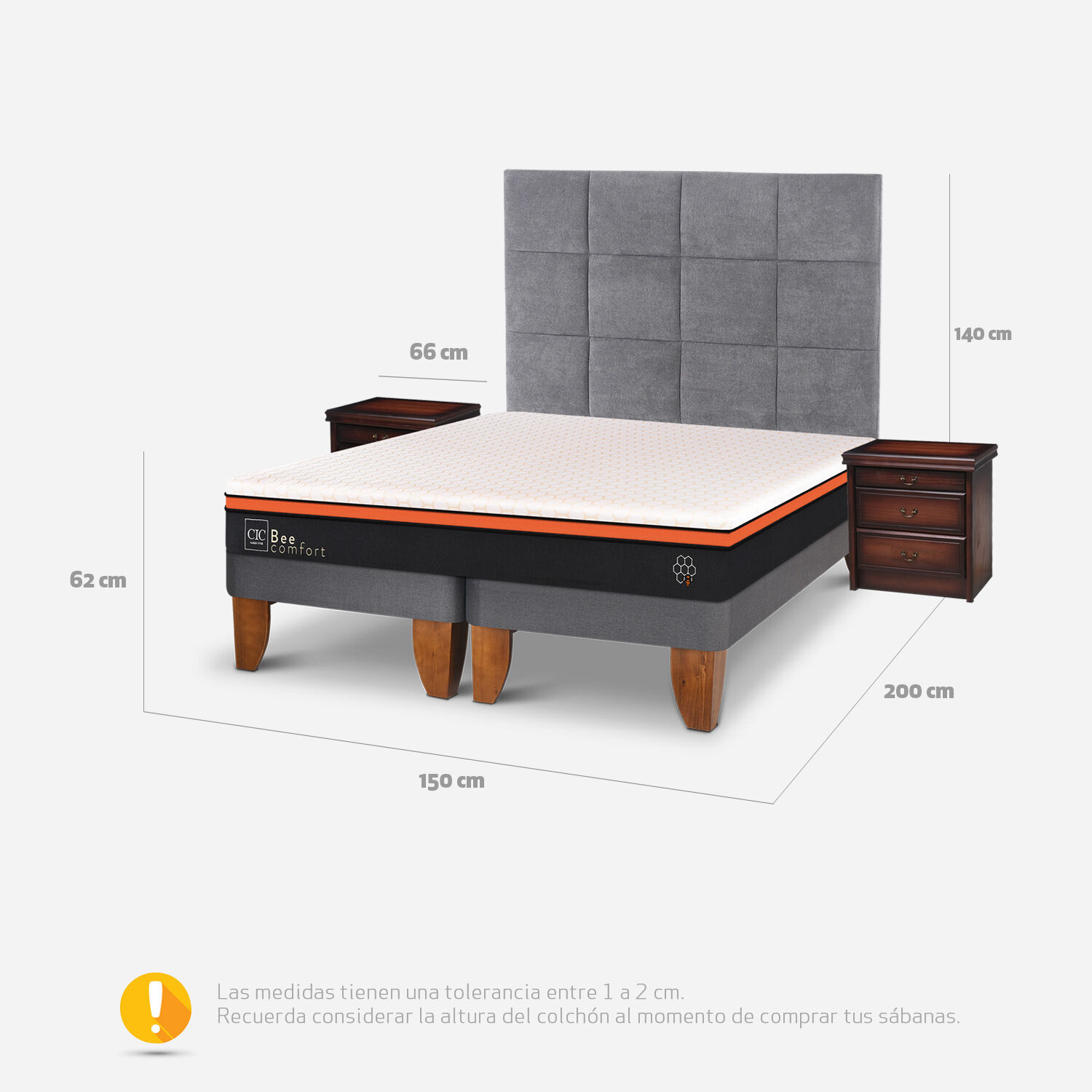 Cama Europea 2 Plazas Bee Comfort + Set Támesis