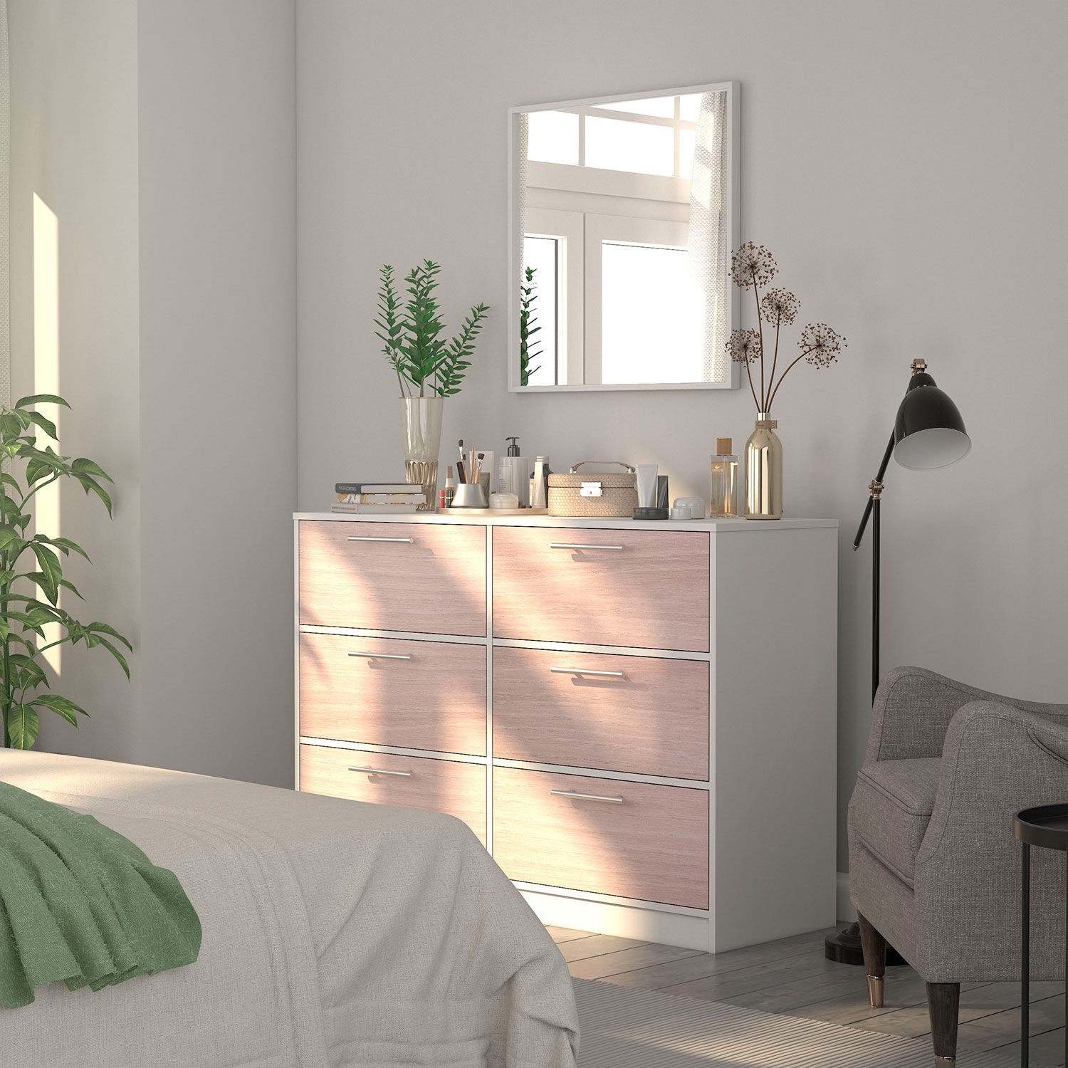 C&oacute;moda 6 Cajones Acacia Arena Blanco