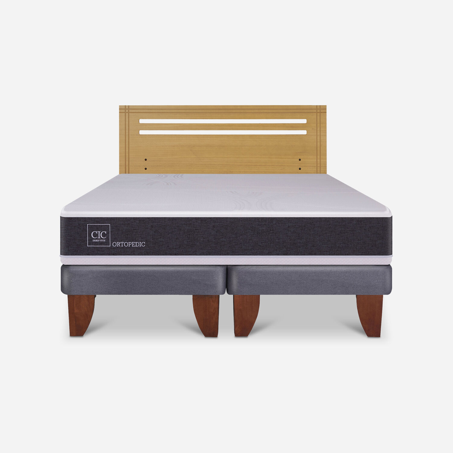 Cama Europea 2 Plazas Ortopedic Base Dividida + Respaldo M&uacute;nich Mostaza