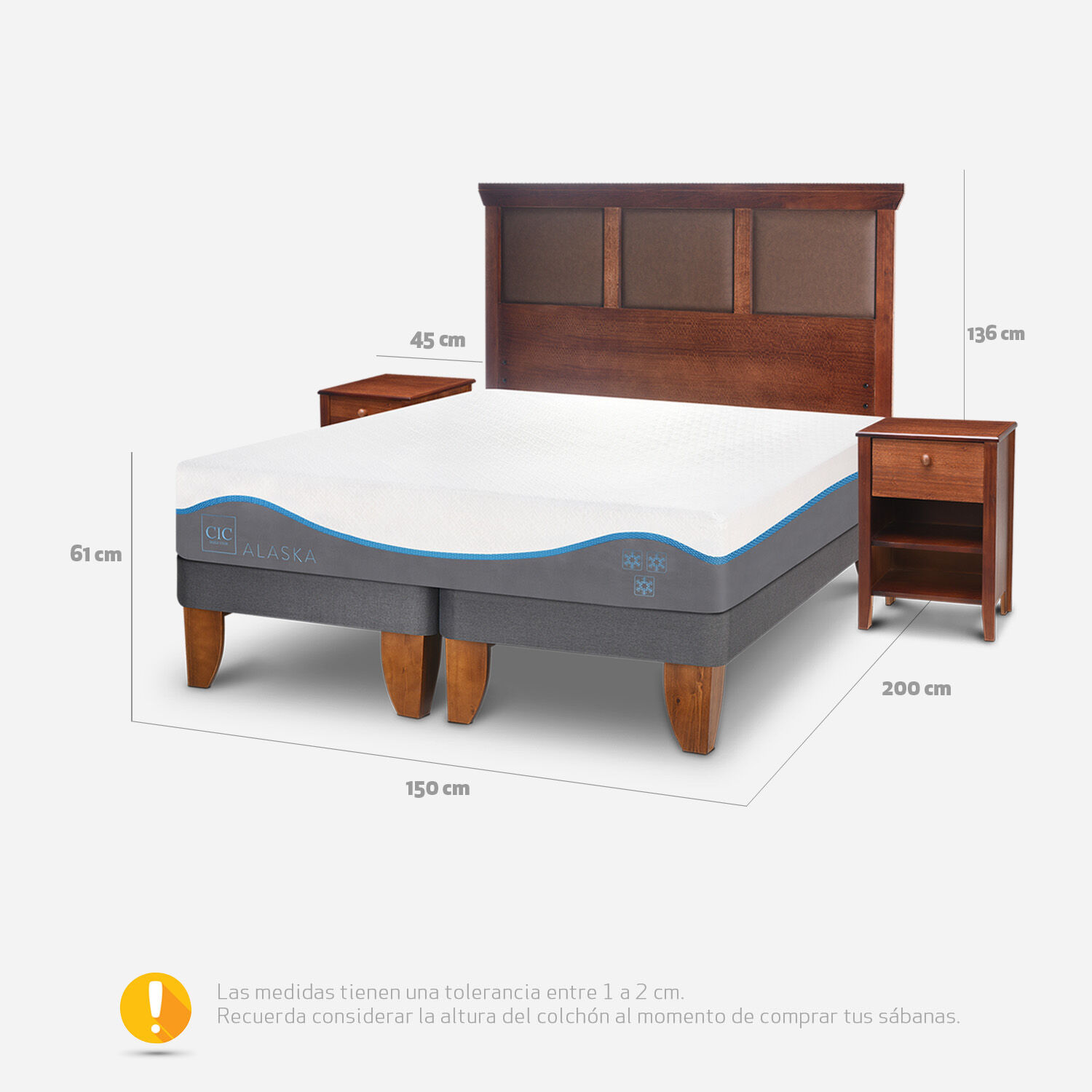 Cama Europea 2 Plazas Alaska + Set Torino Caramel