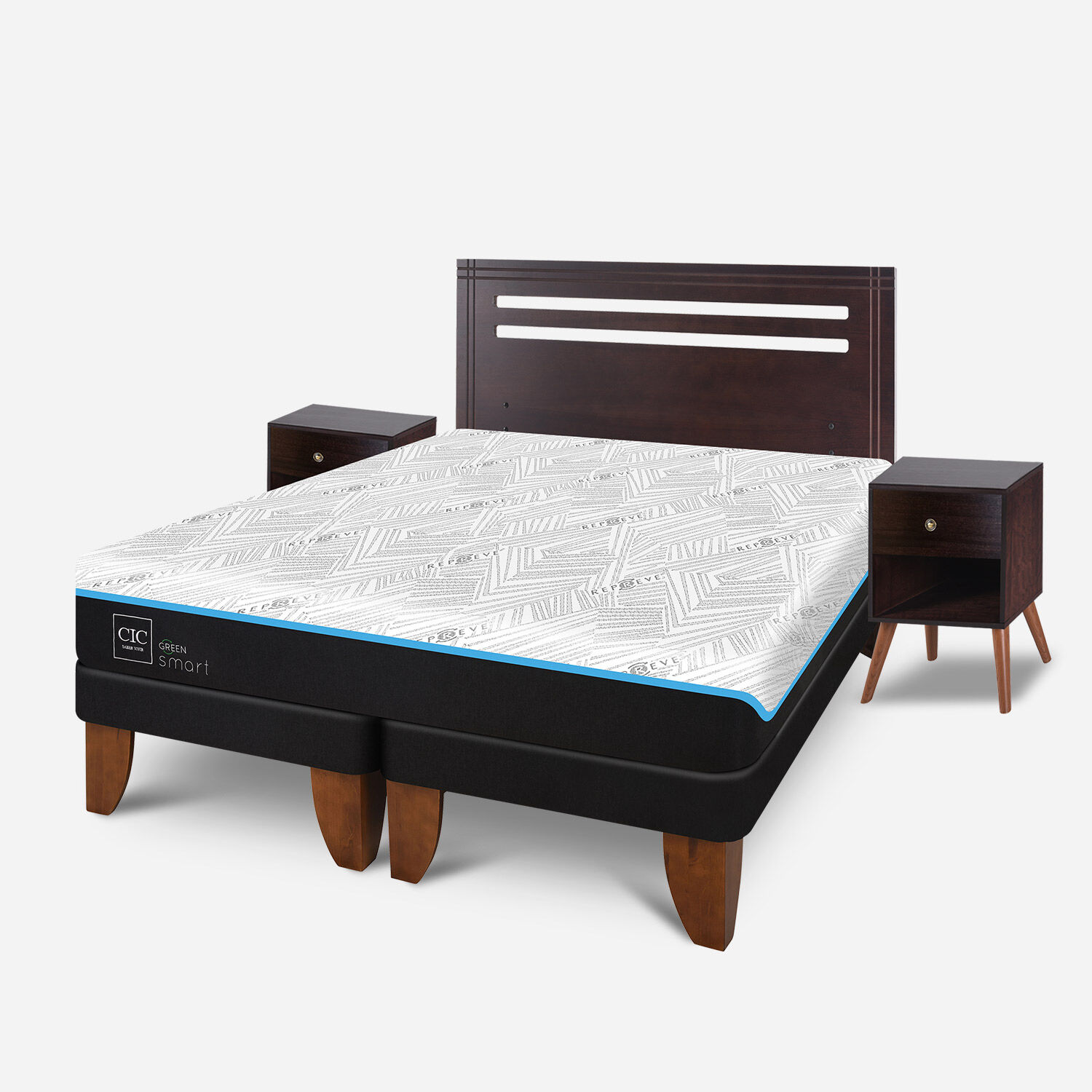 Cama Europea 2 Plazas Infinity Green Base Dividida + Set M&uacute;nich Chocolate