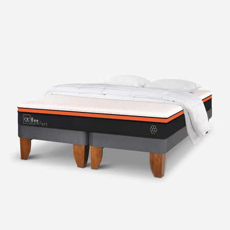 Cama Europea 2 Plazas Bee Comfort Base Dividida + Almohadas Viscoel&aacute;sticas + Plum&oacute;n