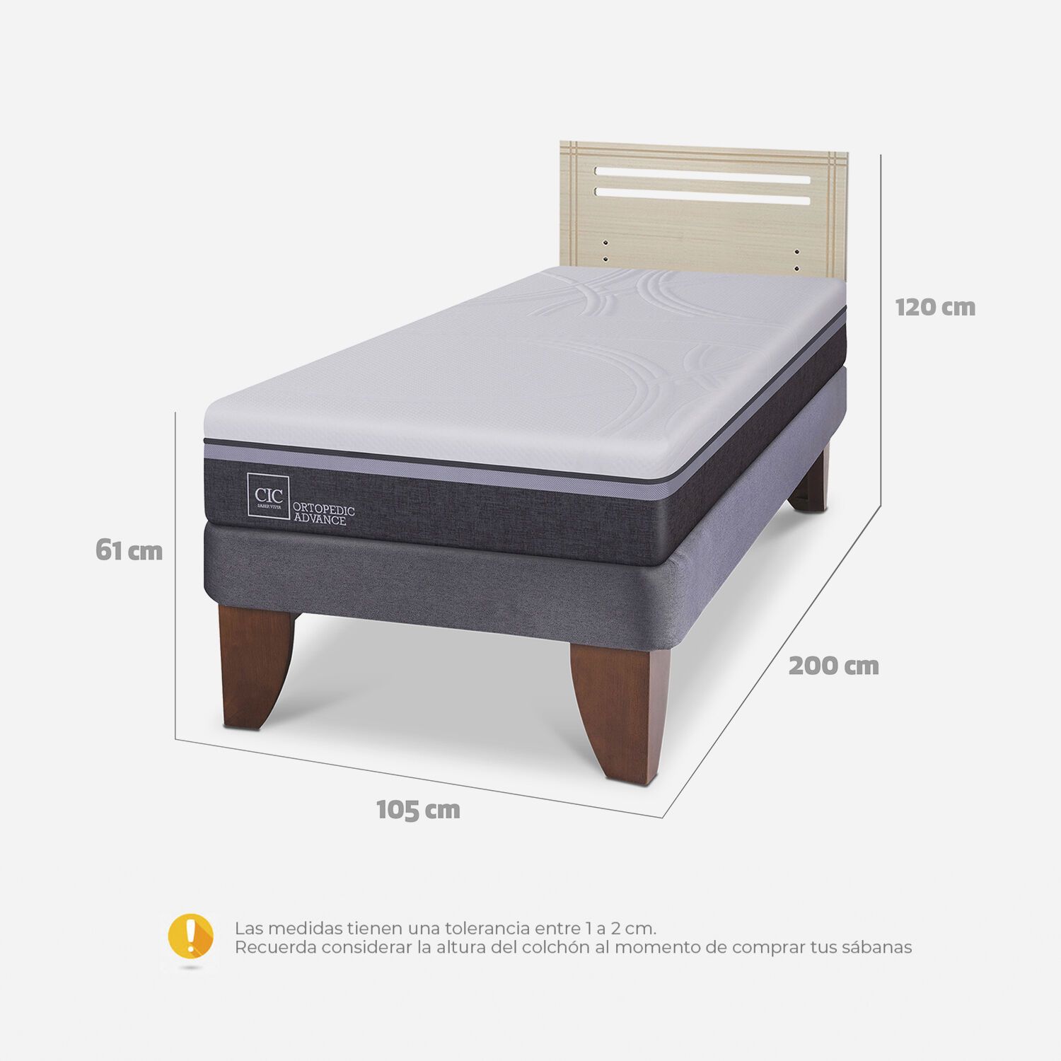 Cama Europea 1,5 Plazas Ortopedic Advance + Respaldo Múnich Alpino