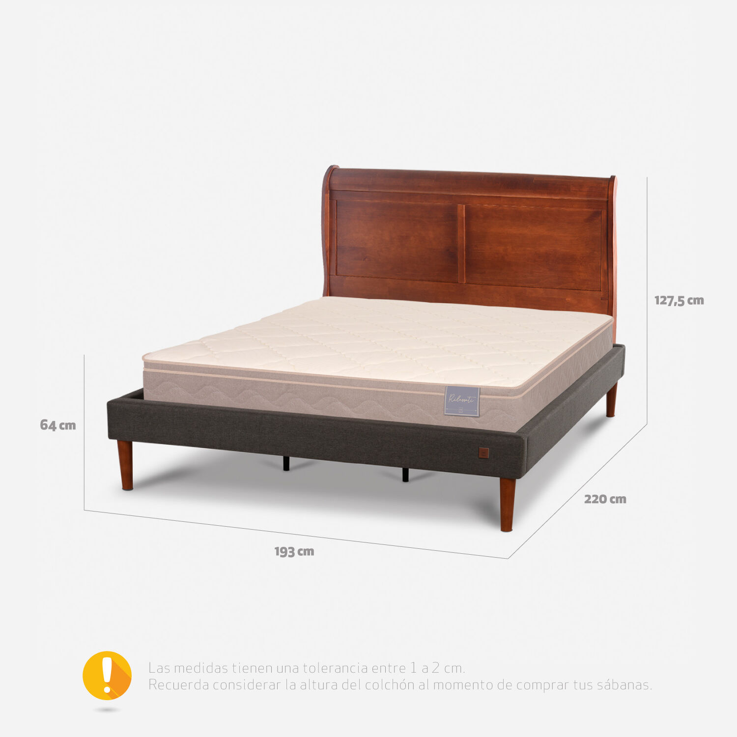 Cama Europea Curve King Rilassati + Respaldo Mir&oacute; Caramel