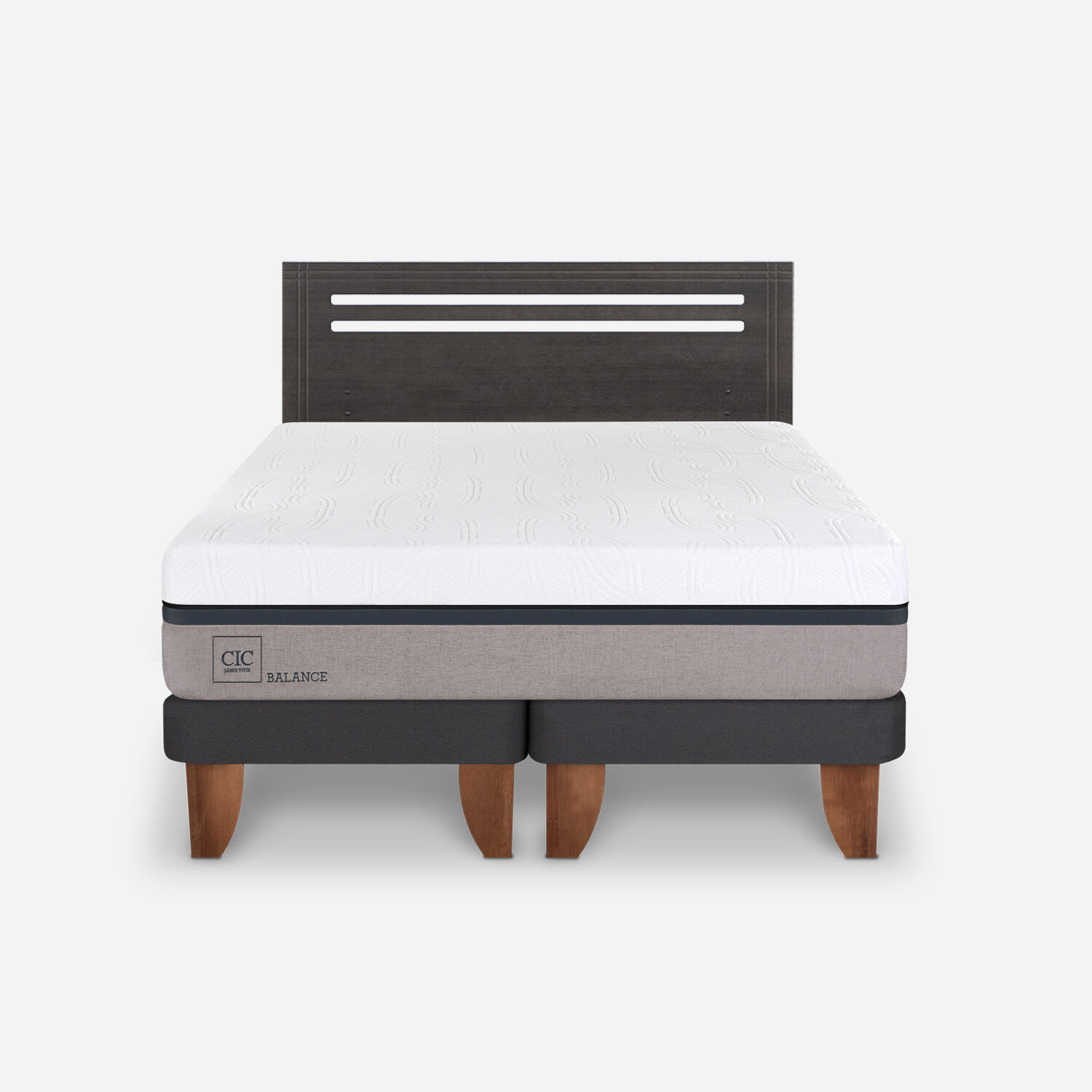 Cama Europea 2 Plazas Balance Base Dividida + Respaldo Munich Gris