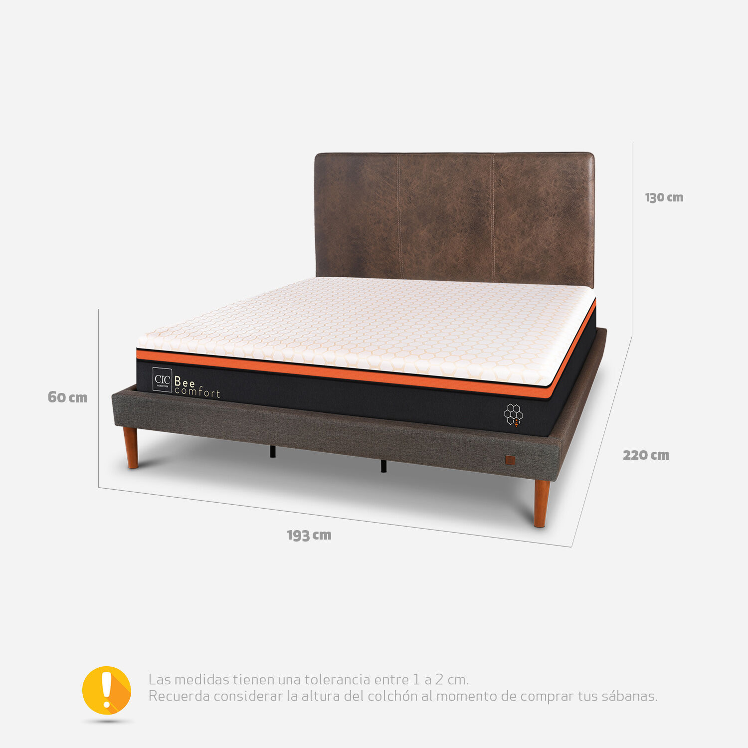 Cama Europea Curve King Bee Comfort + Respaldo Baker
