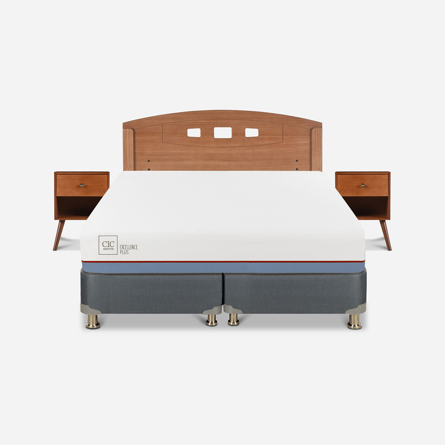 Cama Americana 2 Plazas Base Dividida Excellence Plus + Set Gales Caramel