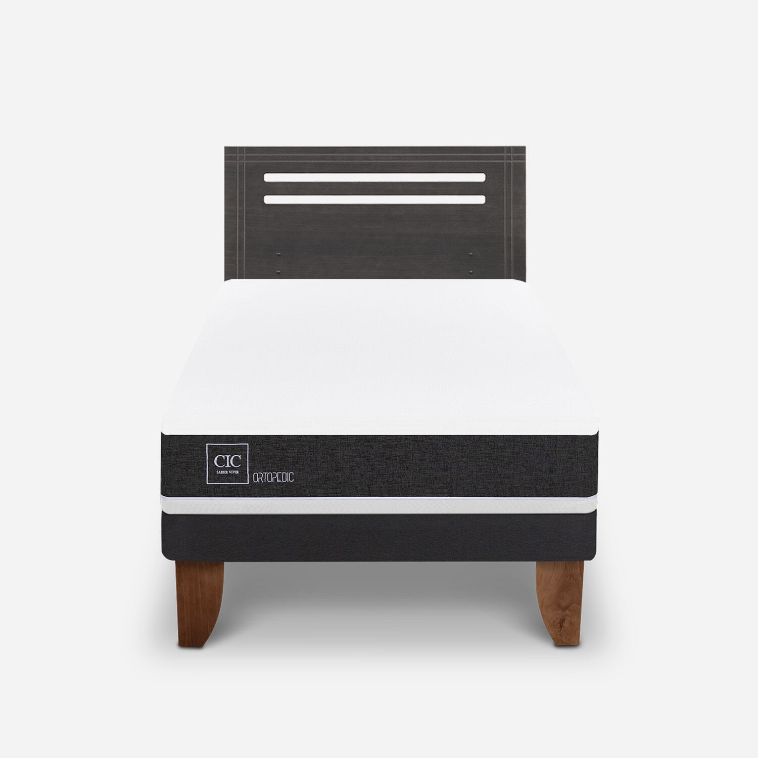 Cama Europea 1,5 Plazas Ortopedic + Respaldo Múnich Gris