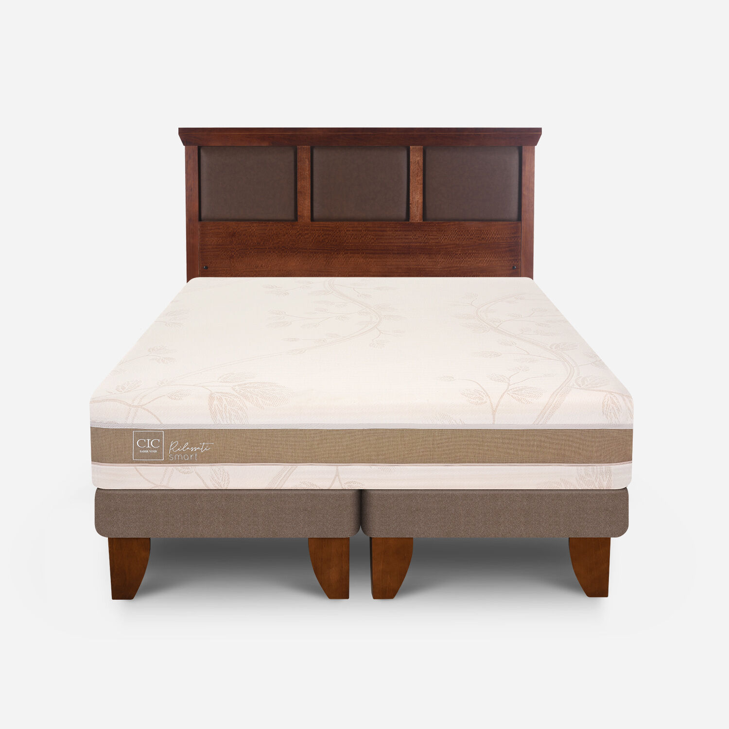 Cama Europea 2 Plazas Rilassati Infinity Base Dividida + Respaldo Torino Caramel