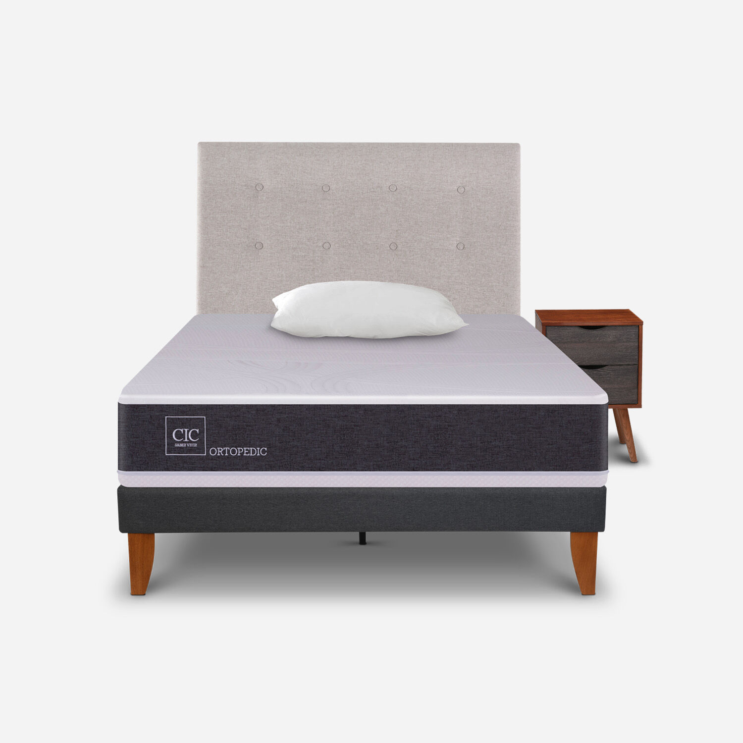 Cama Europea Curve 1,5 Plazas Ortopedic + Set Tigris + Almohada