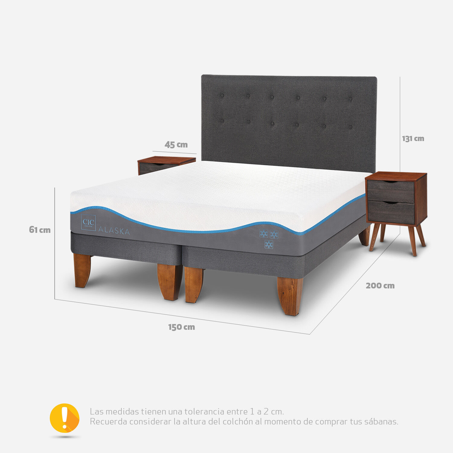 Cama Europea 2 Plazas Alaska Base Dividida + Set &Eacute;ufrates