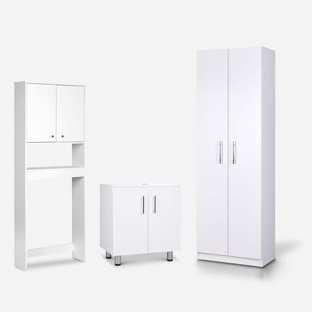 Set de Baño Estante 2 Puertas 1 Repisa + Vanitorio + Organizador 2 Puertas Blanco