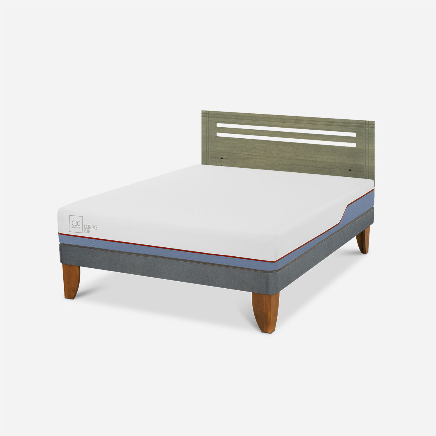 Cama Europea 2 Plazas Excellence Plus Base Normal + Respaldo Múnich Olivo