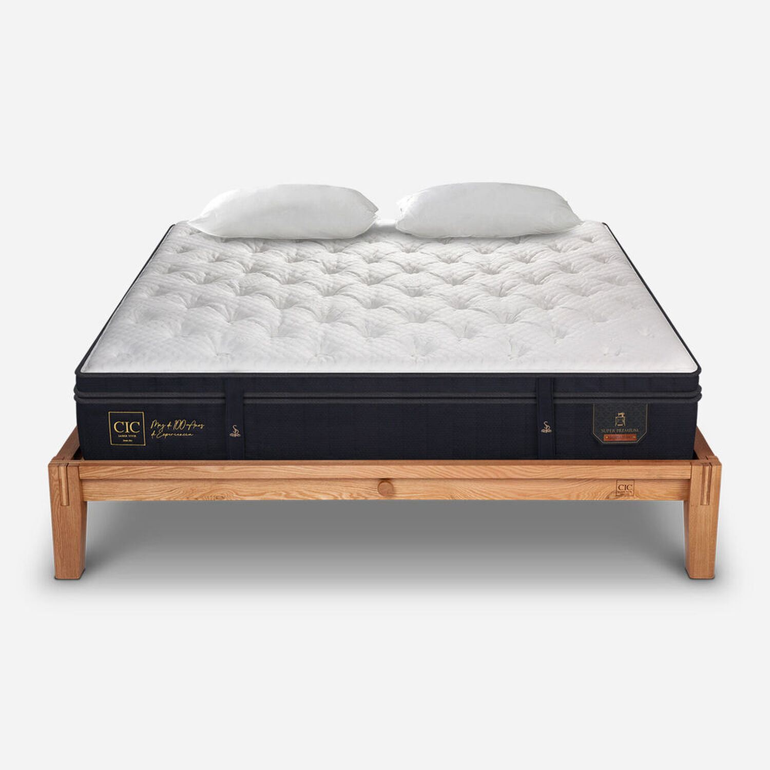 Cama Oak 2 Plazas Super Premium + Almohadas Viscoelásticas