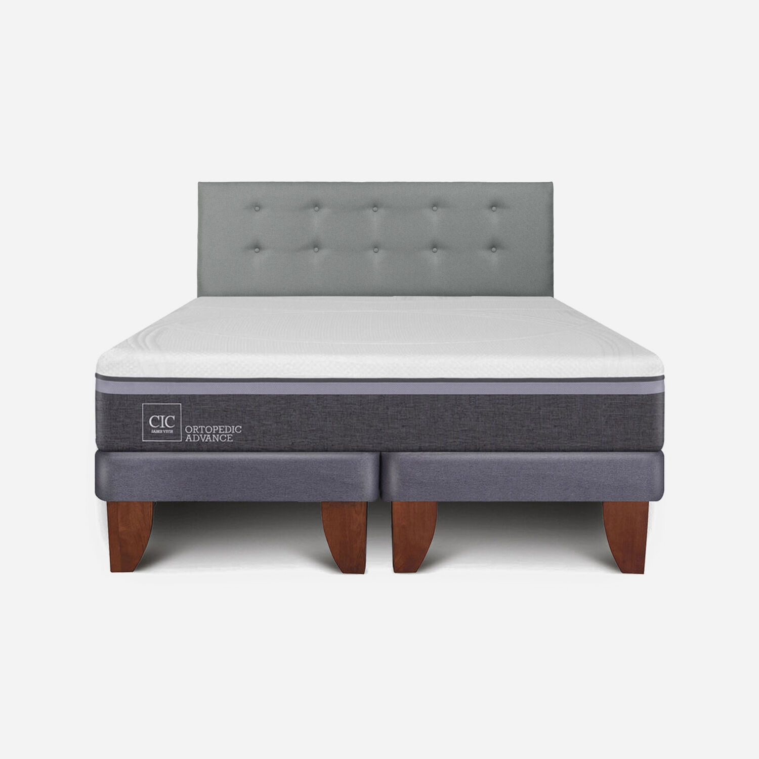 Cama Europea King Ortopedic Advance + Respaldo Tapizado Gris