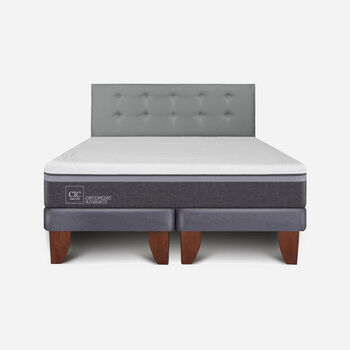 Cama Europea King Ortopedic Advance + Respaldo Tapizado Gris