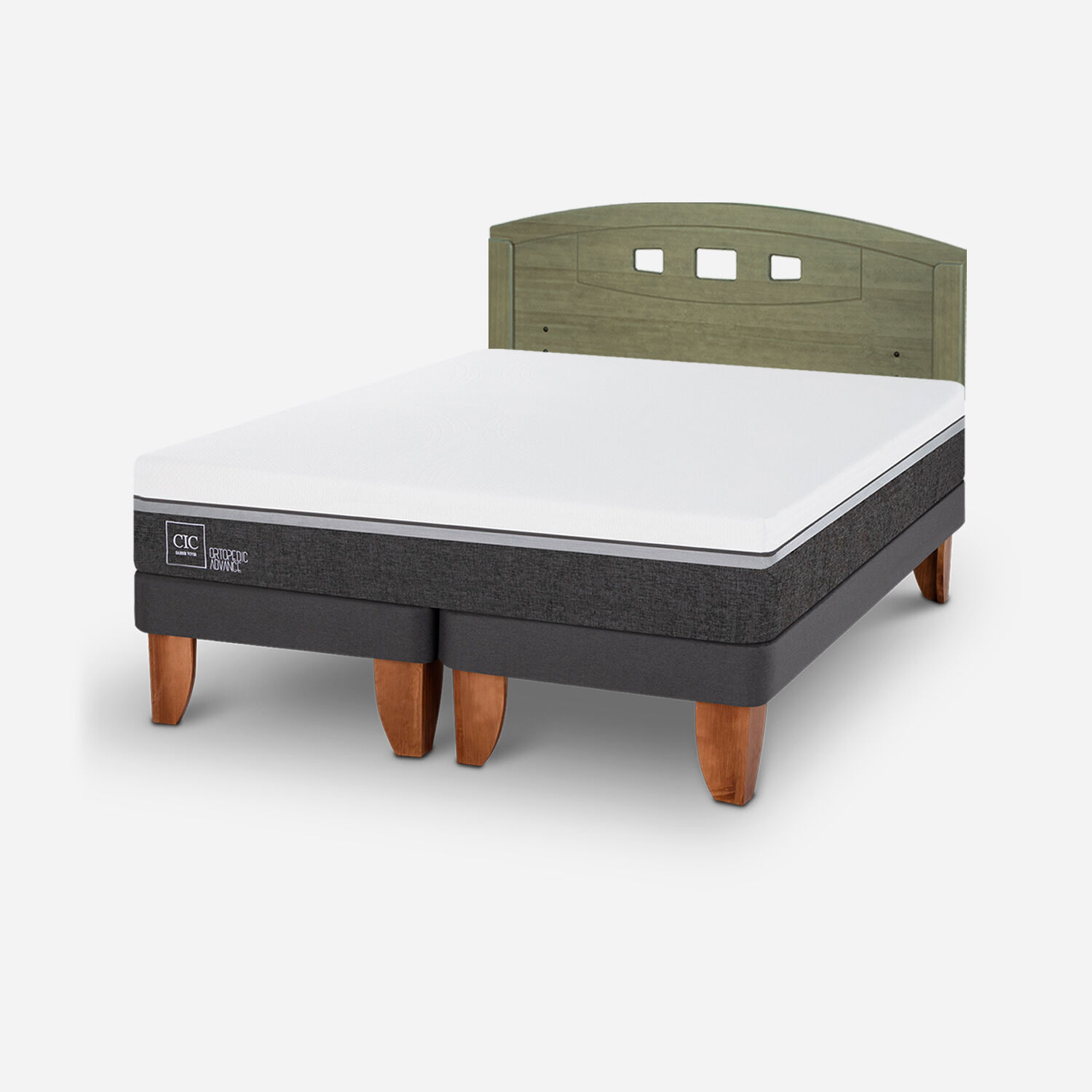 Cama Europea 2 Plazas Ortopedic Advance Base Dividida + Respaldo Gales Olivo
