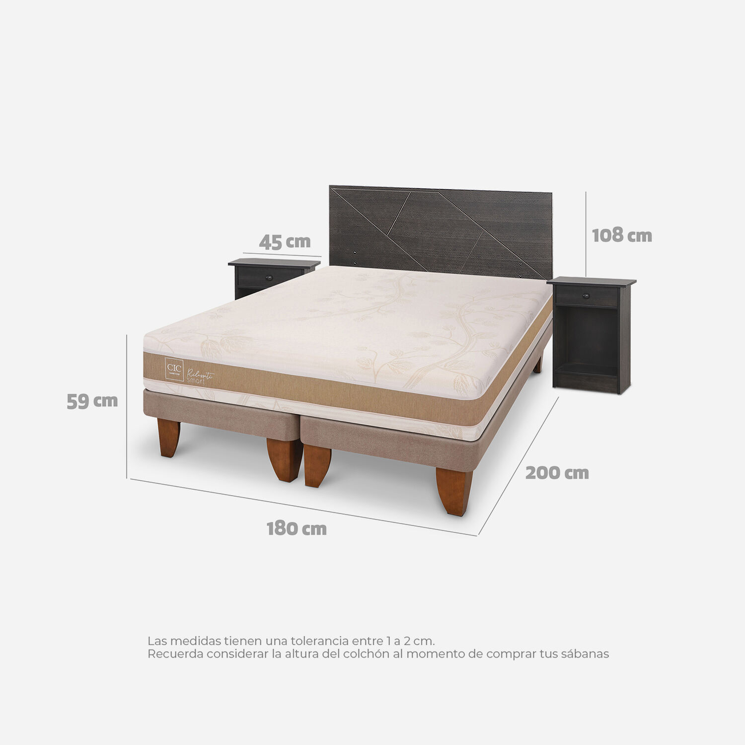 Cama Europea King Rilassati Infinity Set Villarrica Gris