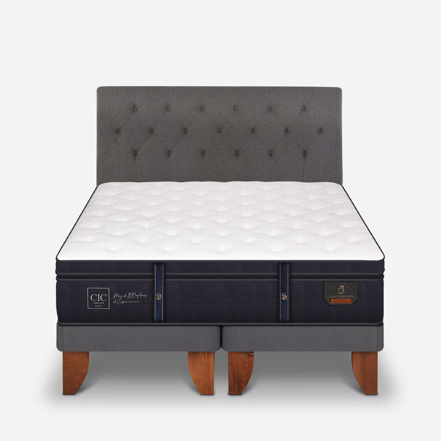 Cama Europea 2 Plazas Grand Premium Base Dividida + Respaldo Kavery