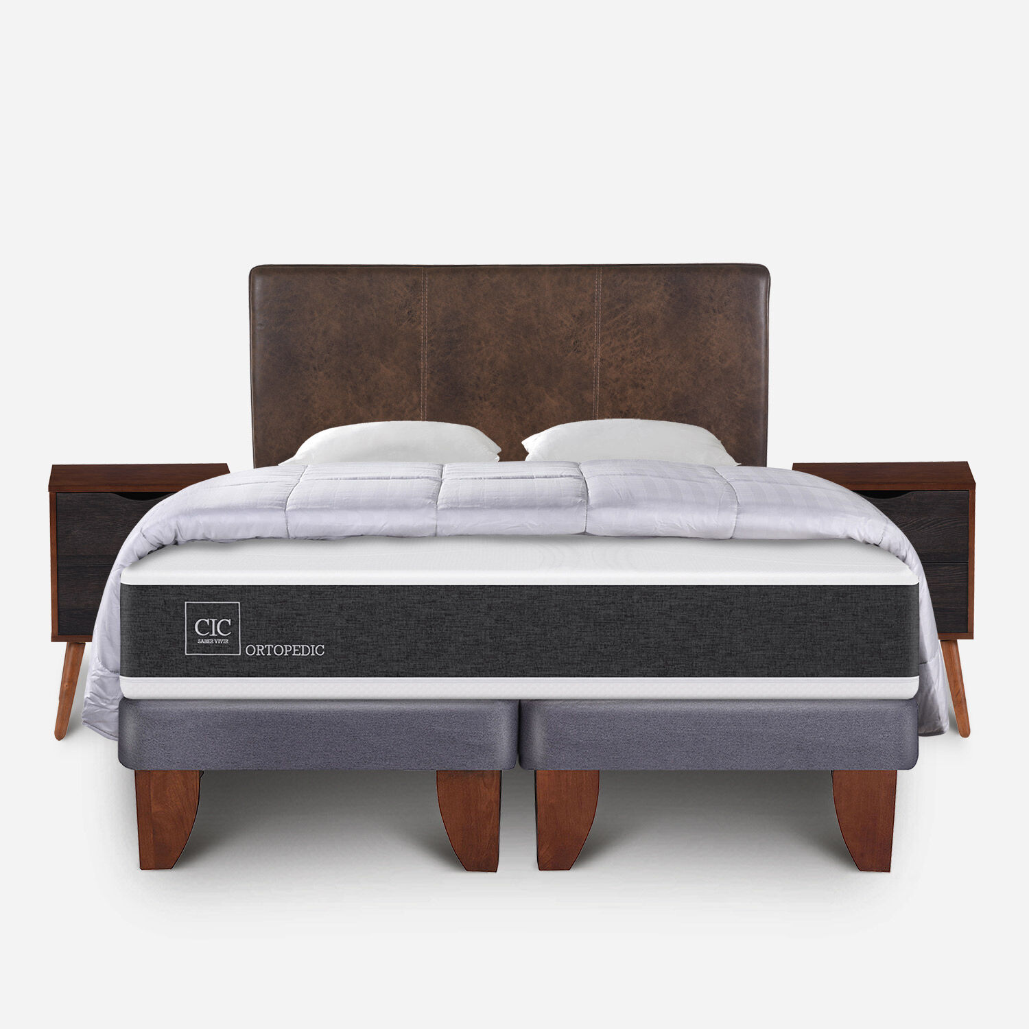 Cama Europea King Ortopedic + Almohadas + Plum&oacute;n + Set Baker
