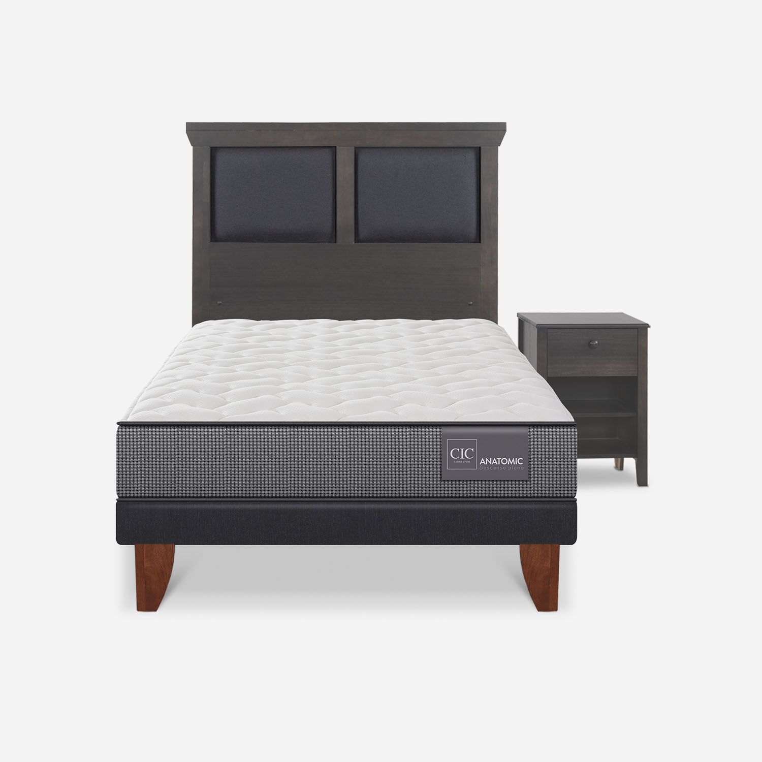 Cama Europea 1,5 Plazas Anatomic + Set Torino Gris