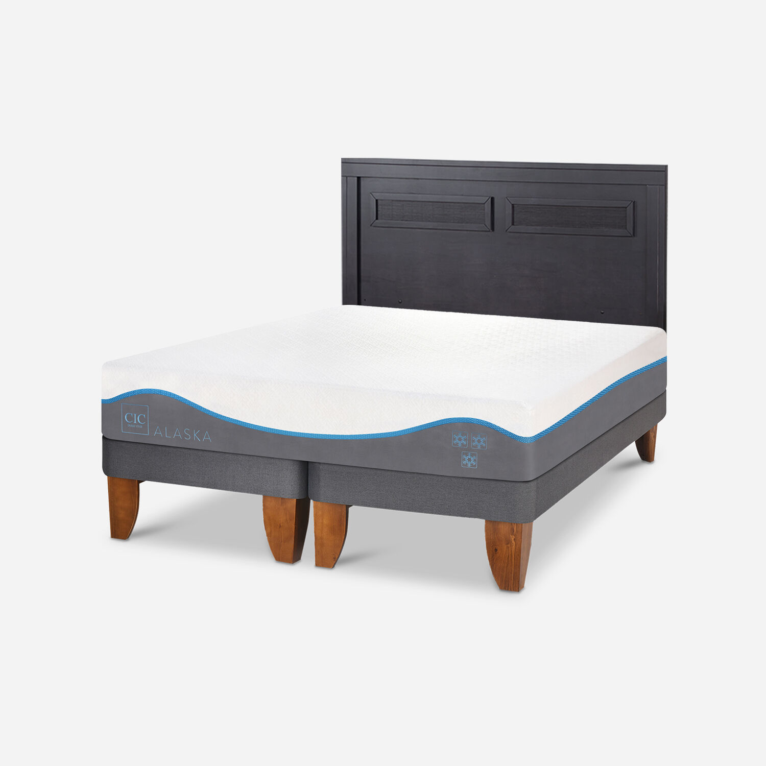 Cama Europea 2 Plazas Alaska Base Dividida + Respaldo Milán Negro
