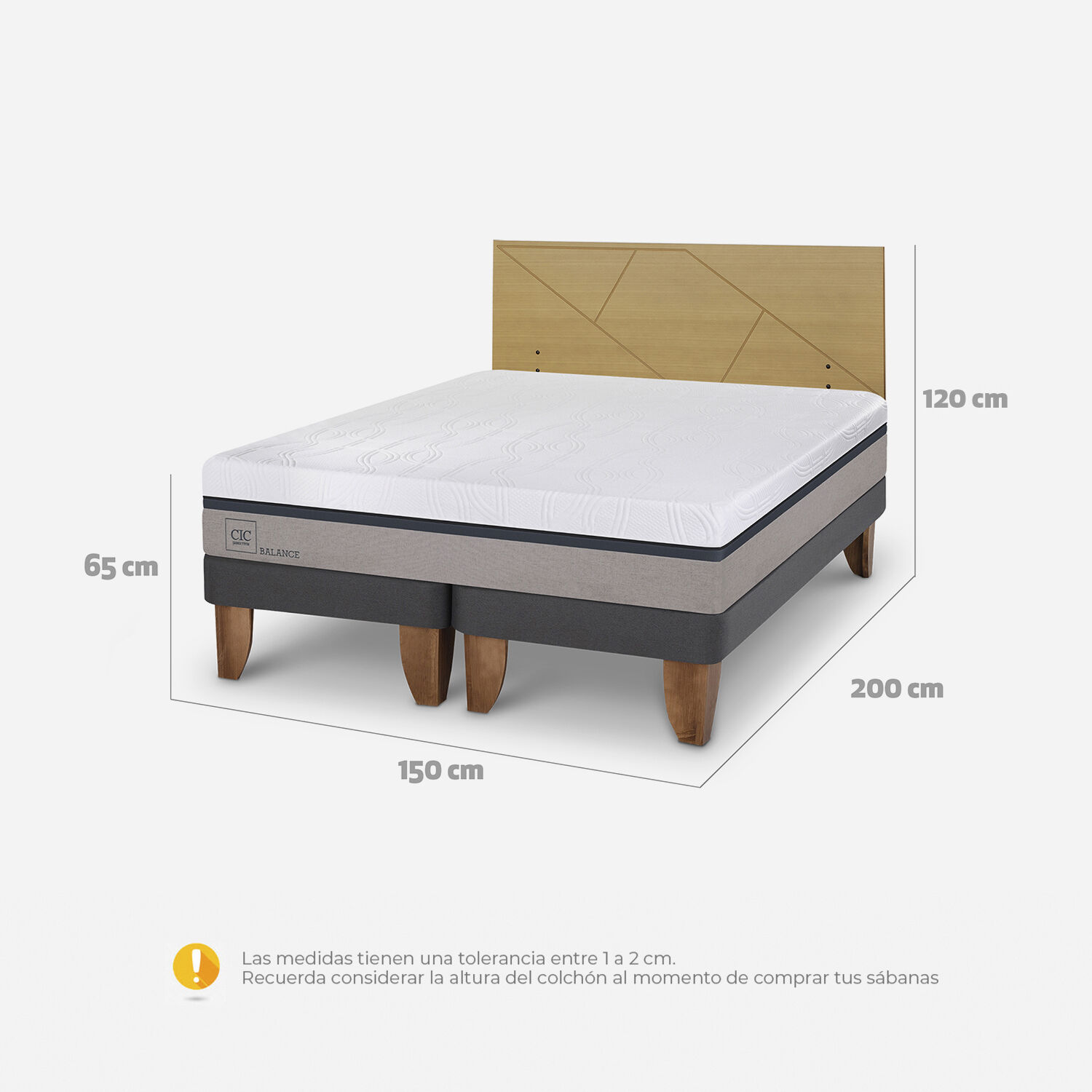Cama Europea 2 Plazas Balance Base Dividida + Respaldo Villarrica Mostaza