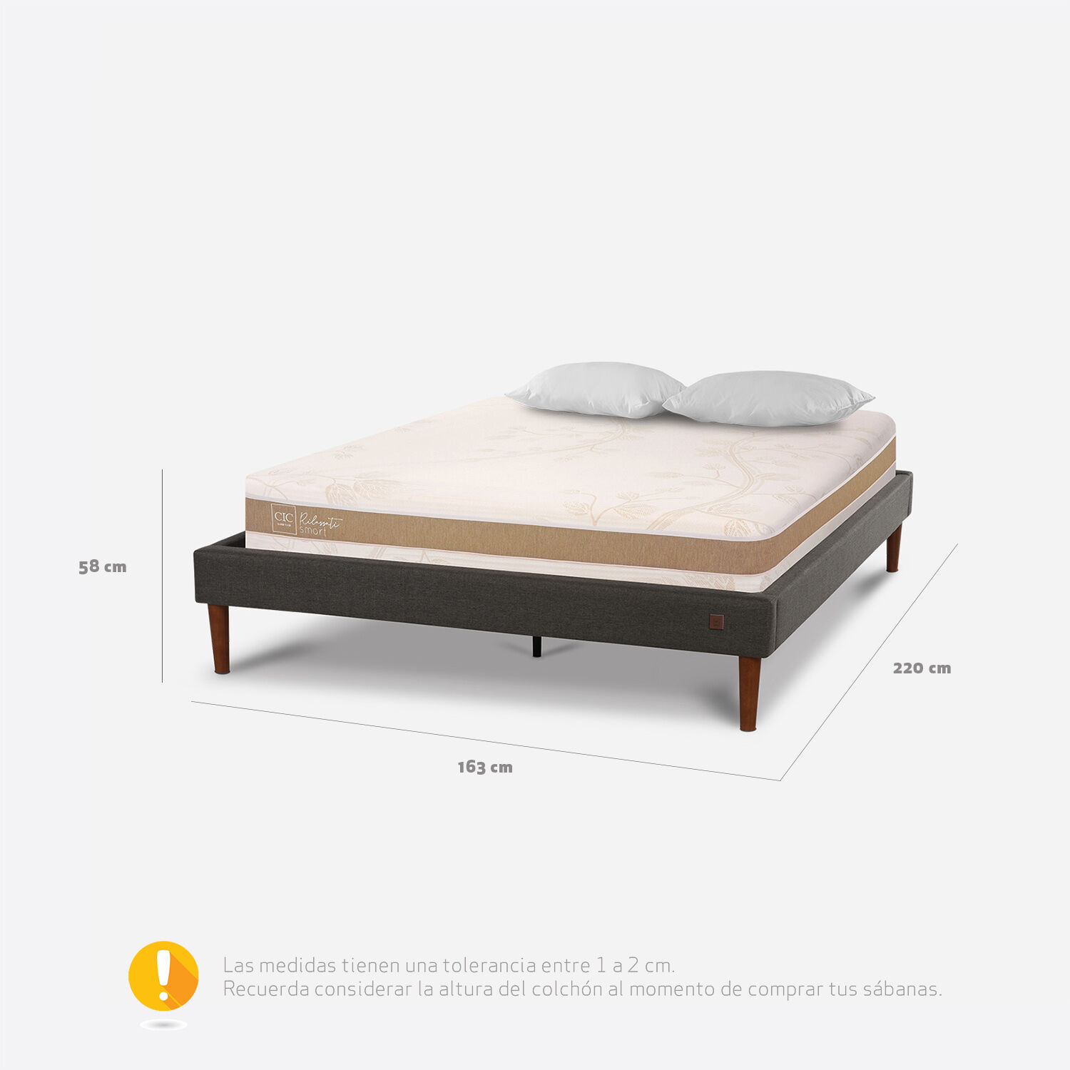Cama Europea Curve 2 Plazas Rilassati Smart + Almohadas Viscoelásticas