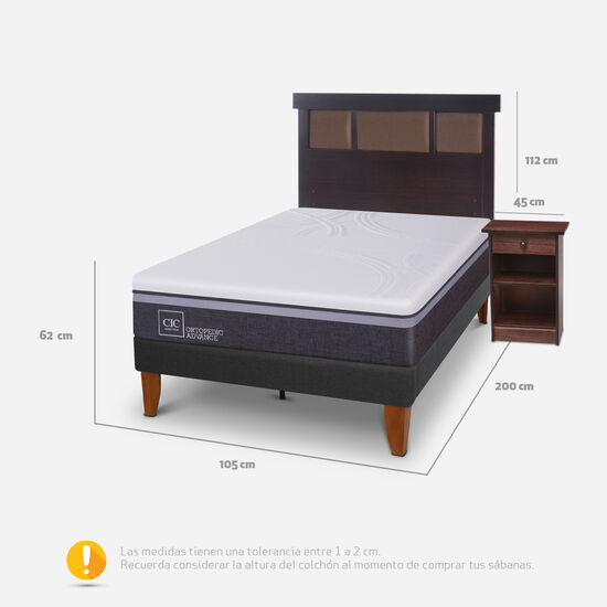 Cama Europea Curve 1.5 Plazas Ortopedic Advance + Set New Dublín Choc
