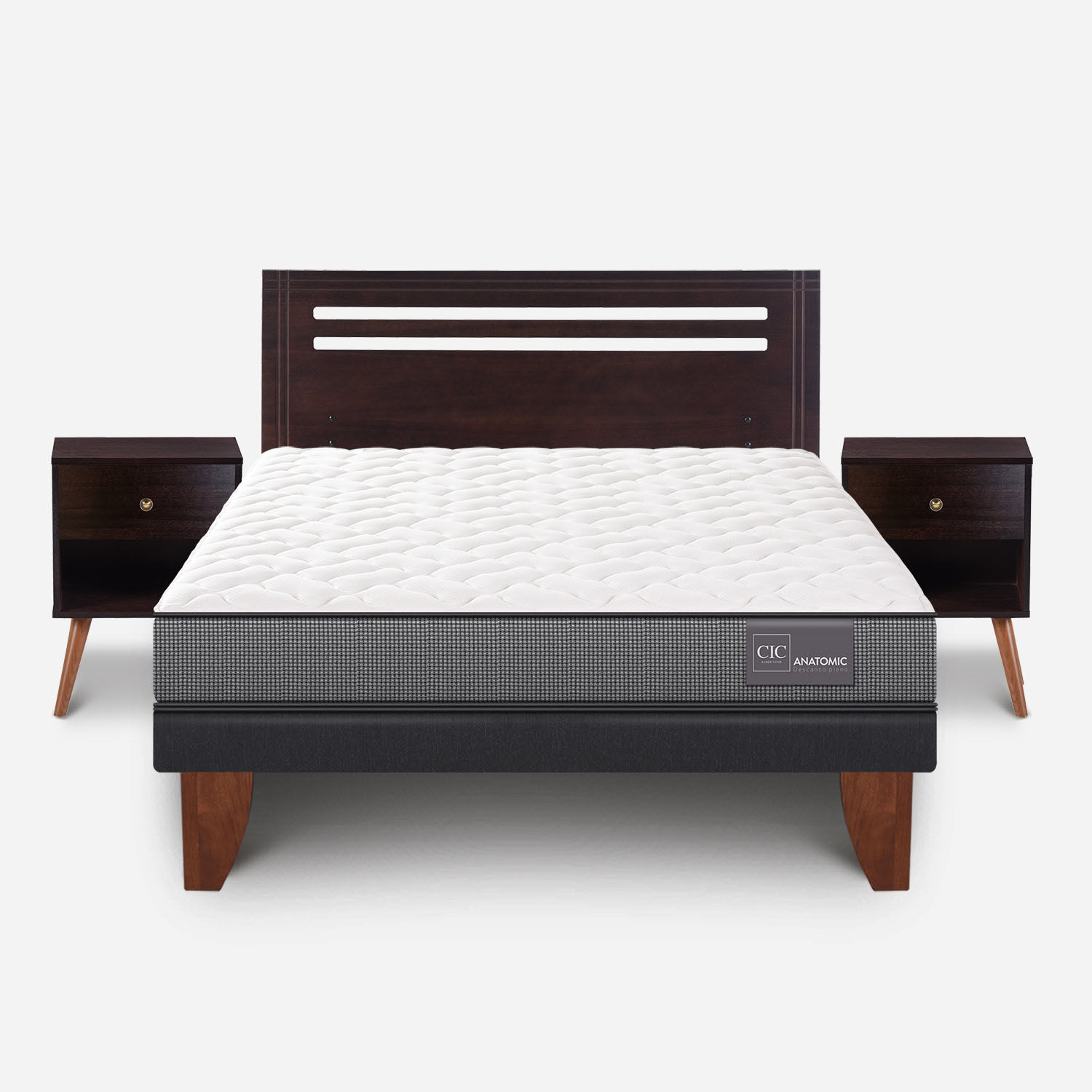 Cama Europea 2 Plazas Anatomic Base Normal + Set Múnich Chocolate