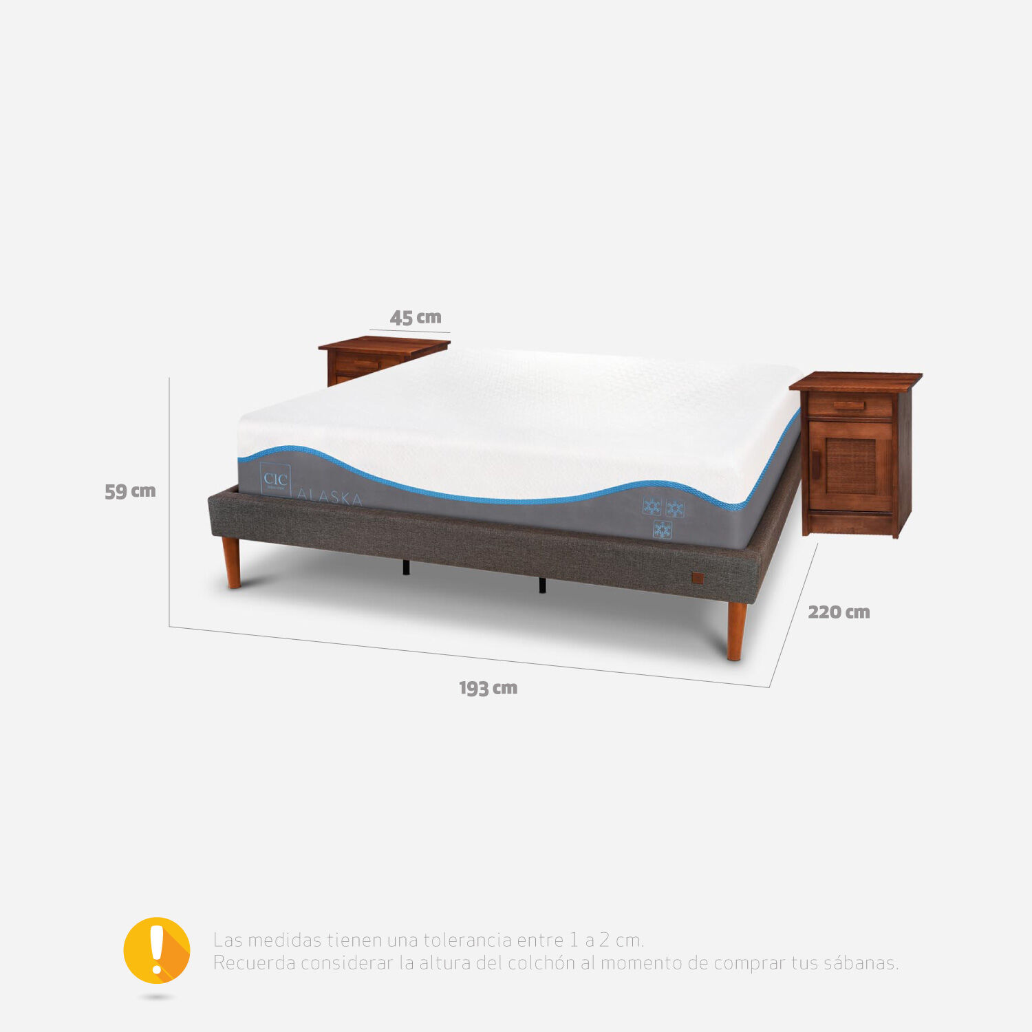 Cama Europea Curve King Alaska + Veladores Mil&aacute;n Caramel