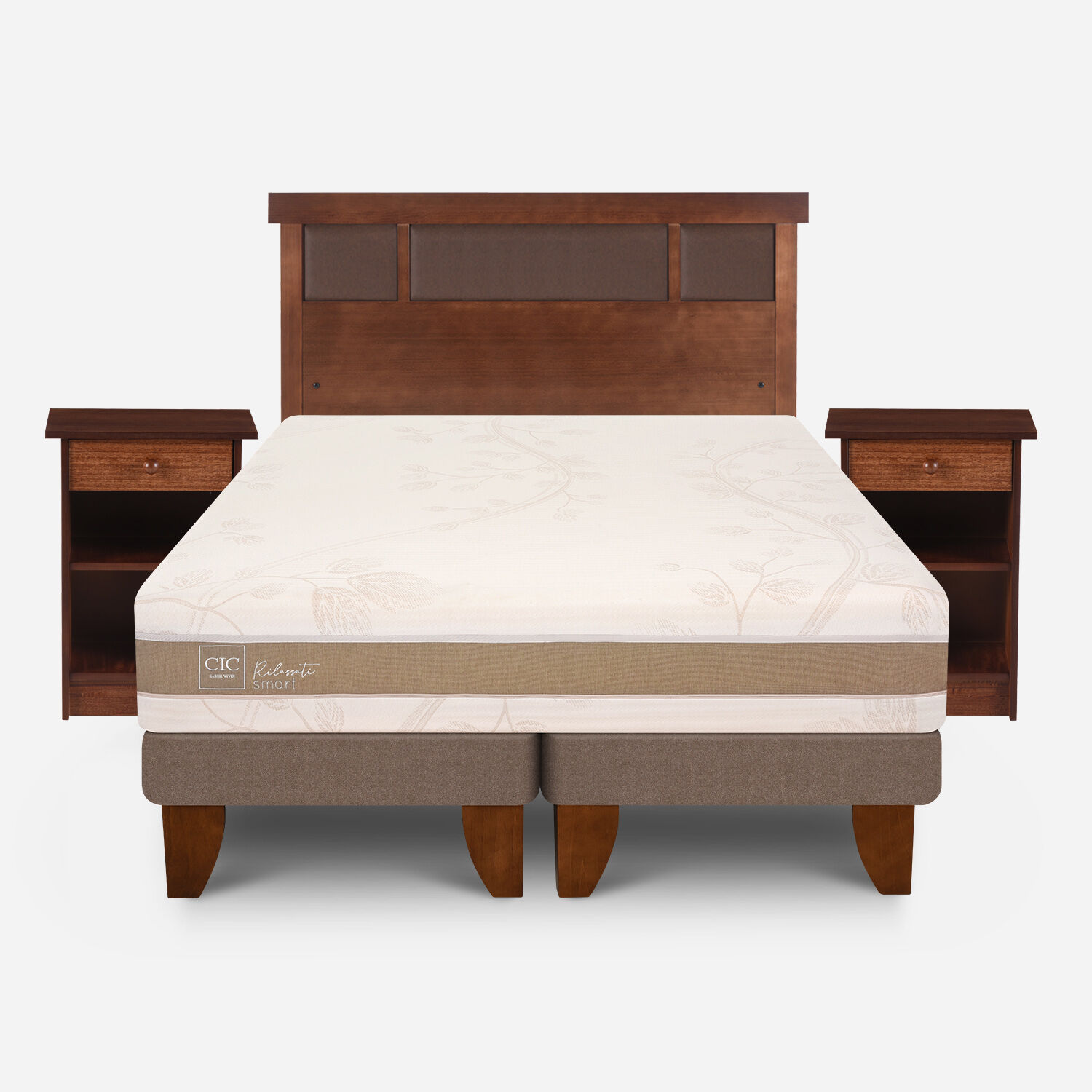 Cama Europea 2 Plazas Rilassati Smart Base Dividida + Set Dublín Caramel