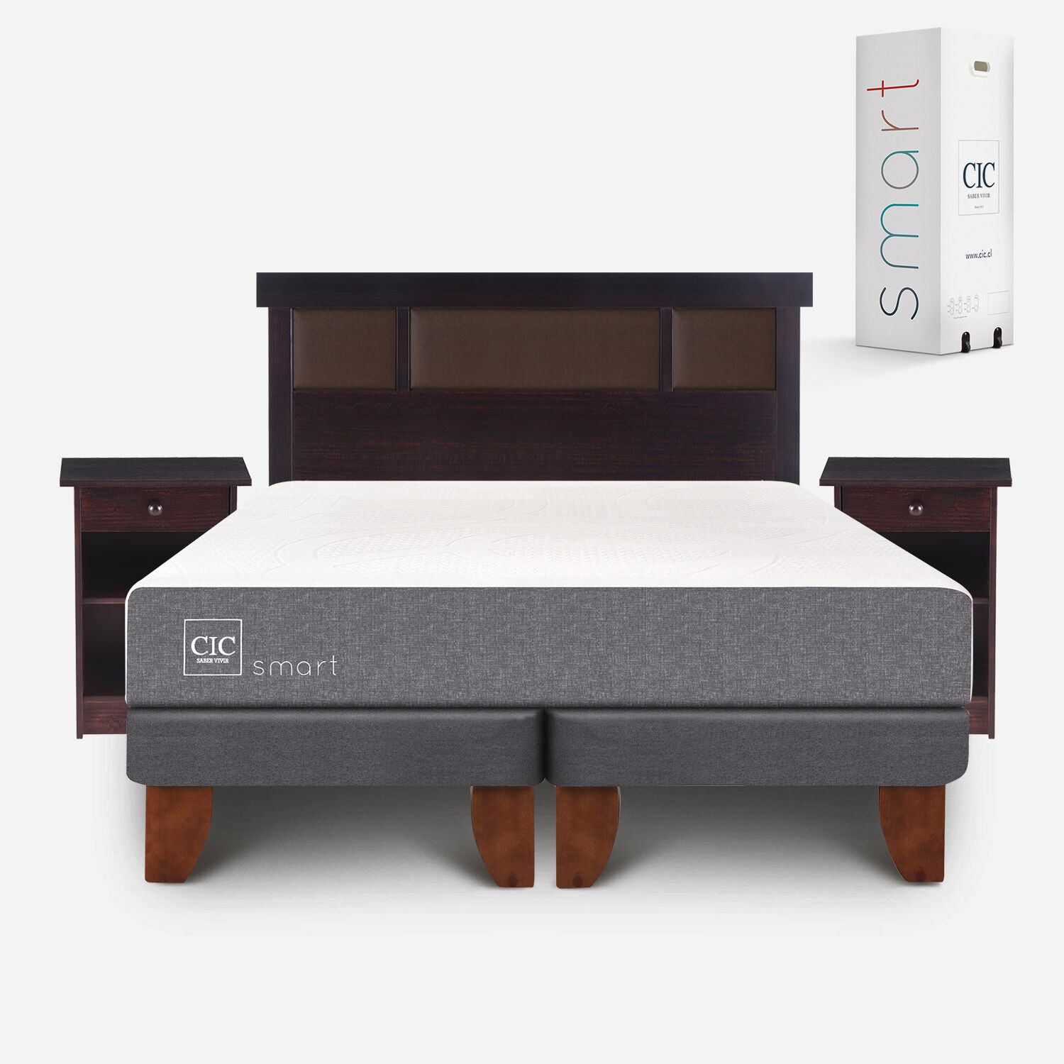 Cama Europea 2 Plazas Smart Base Dividida + Set Dublín Chocolate