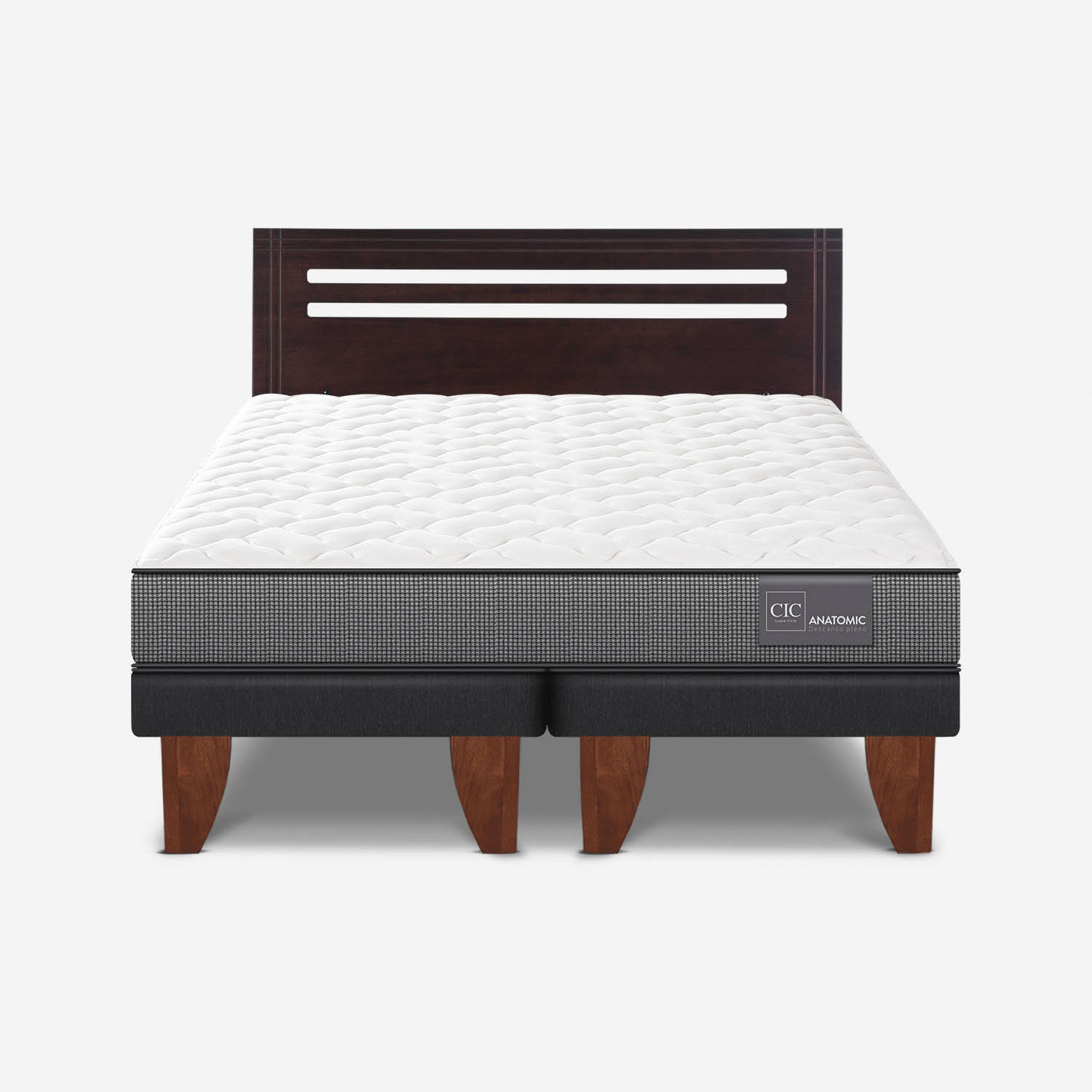 Cama Europea 2 Plazas Base Dividida Anatomic + Respaldo Múnich Chocolate