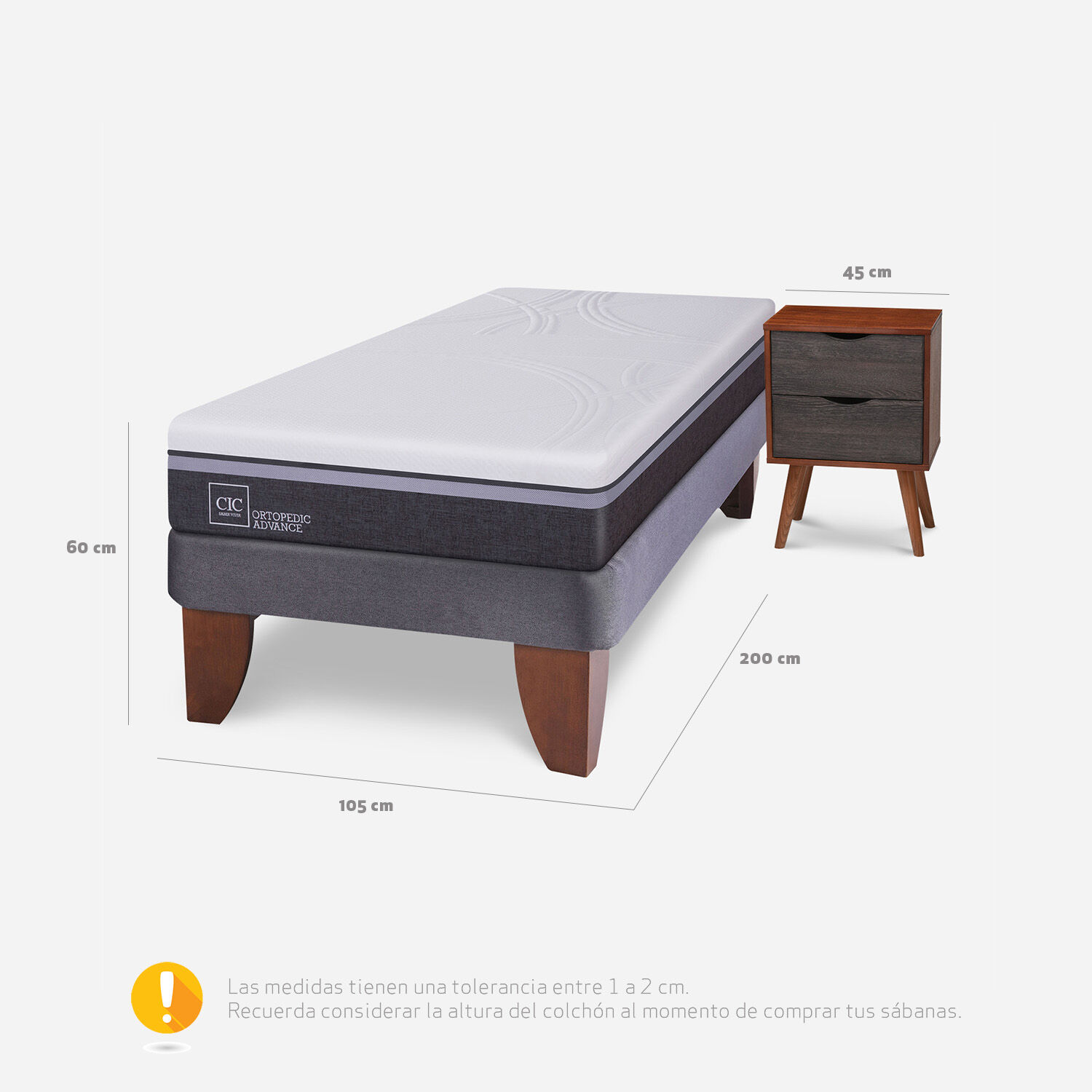 Cama Europea 1,5 Plazas Ortopedic Advance + Velador N&iacute;ger