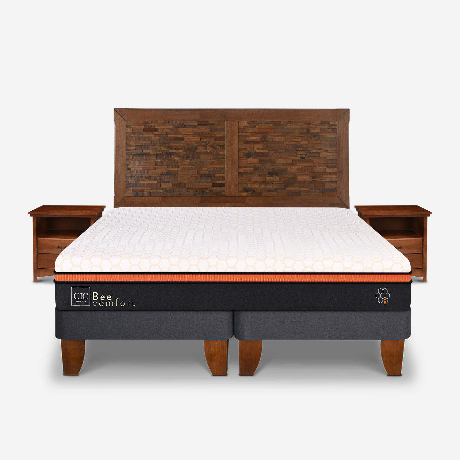 Cama Europea 2 Plazas Bee Comfort Base Dividida + Set Antique