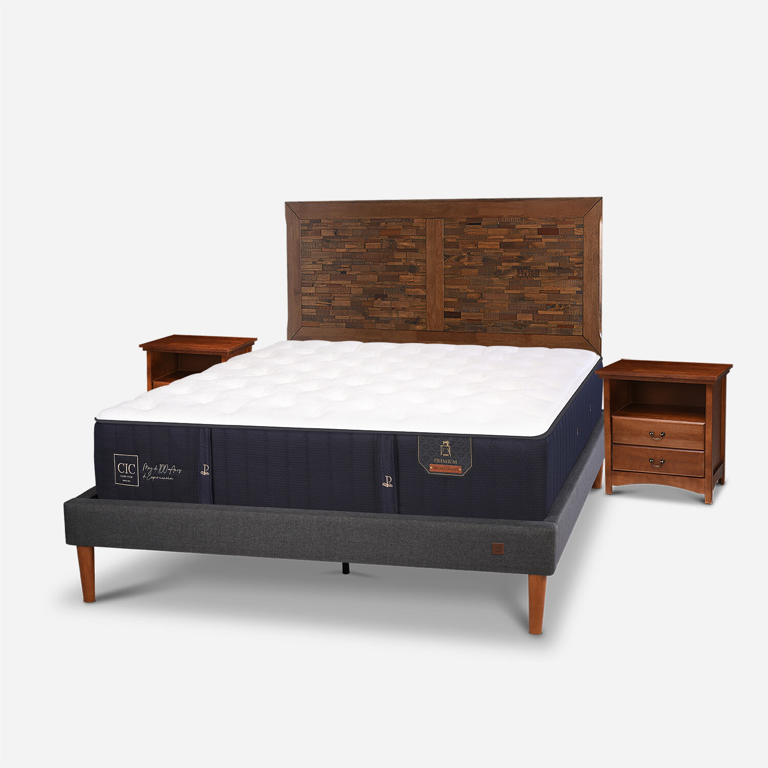 Cama Europea Curve 2 Plazas Premium + Set Antique