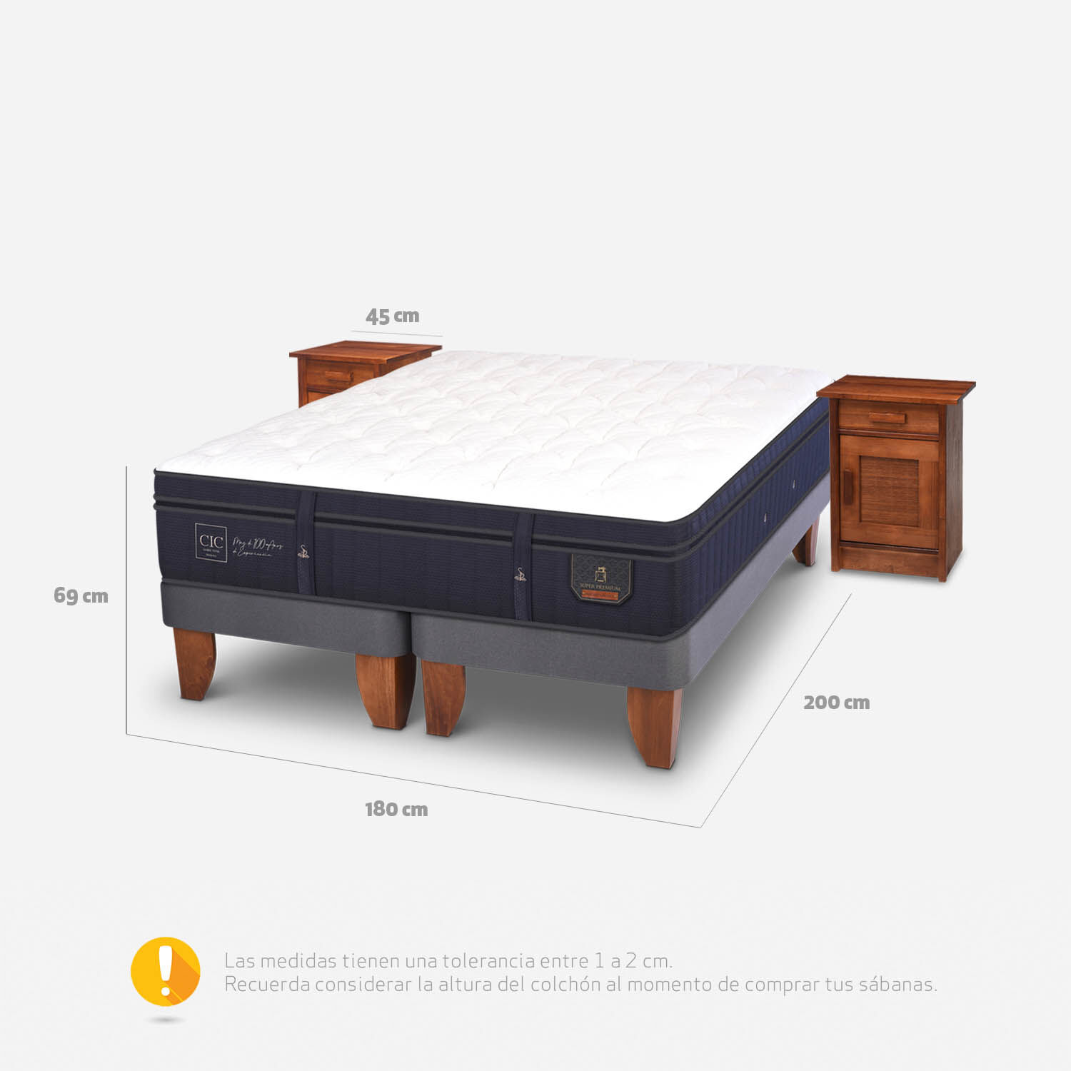 Cama Europea King Super Premium + Veladores Mil&aacute;n Caramel