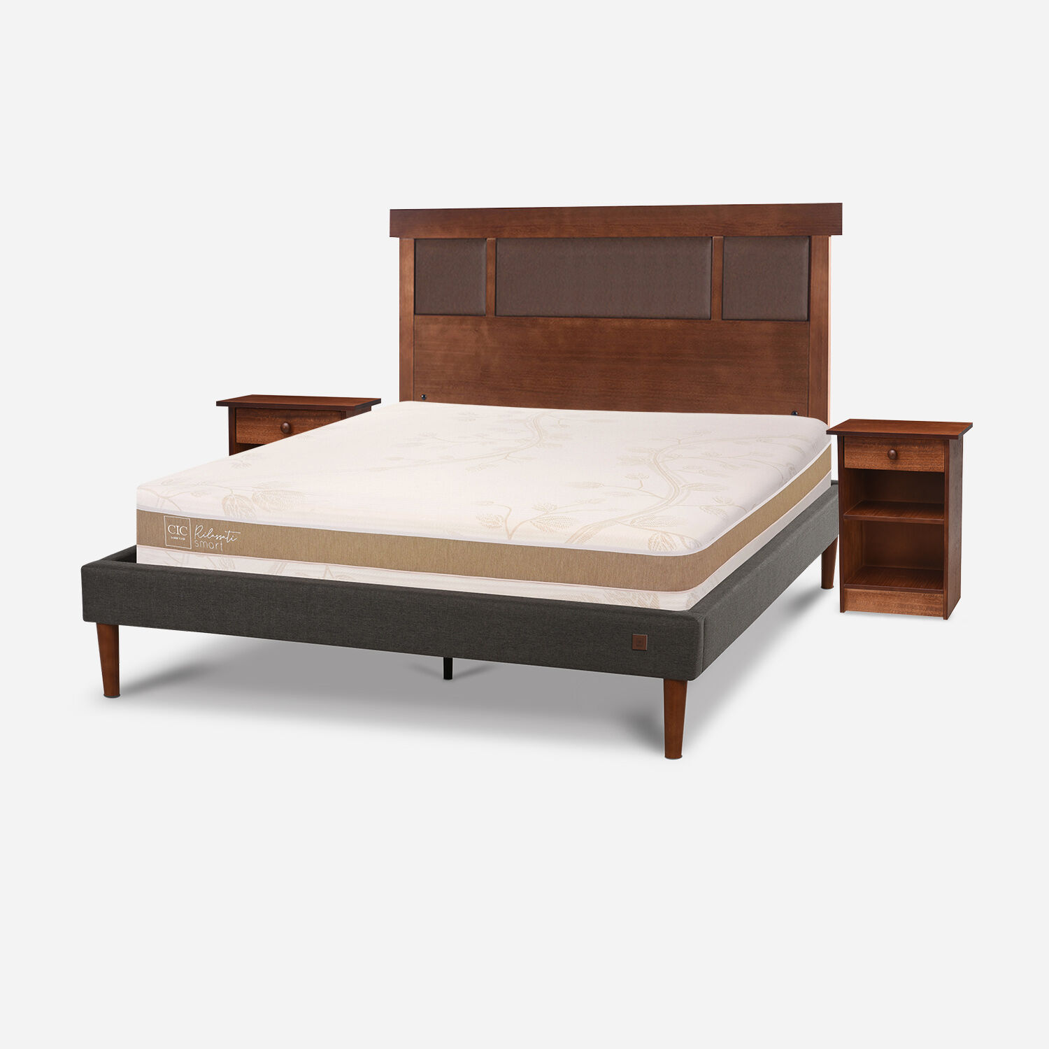 Cama Europea Curve 2 Plazas Rilassati Smart + Set New Dublín Caramel