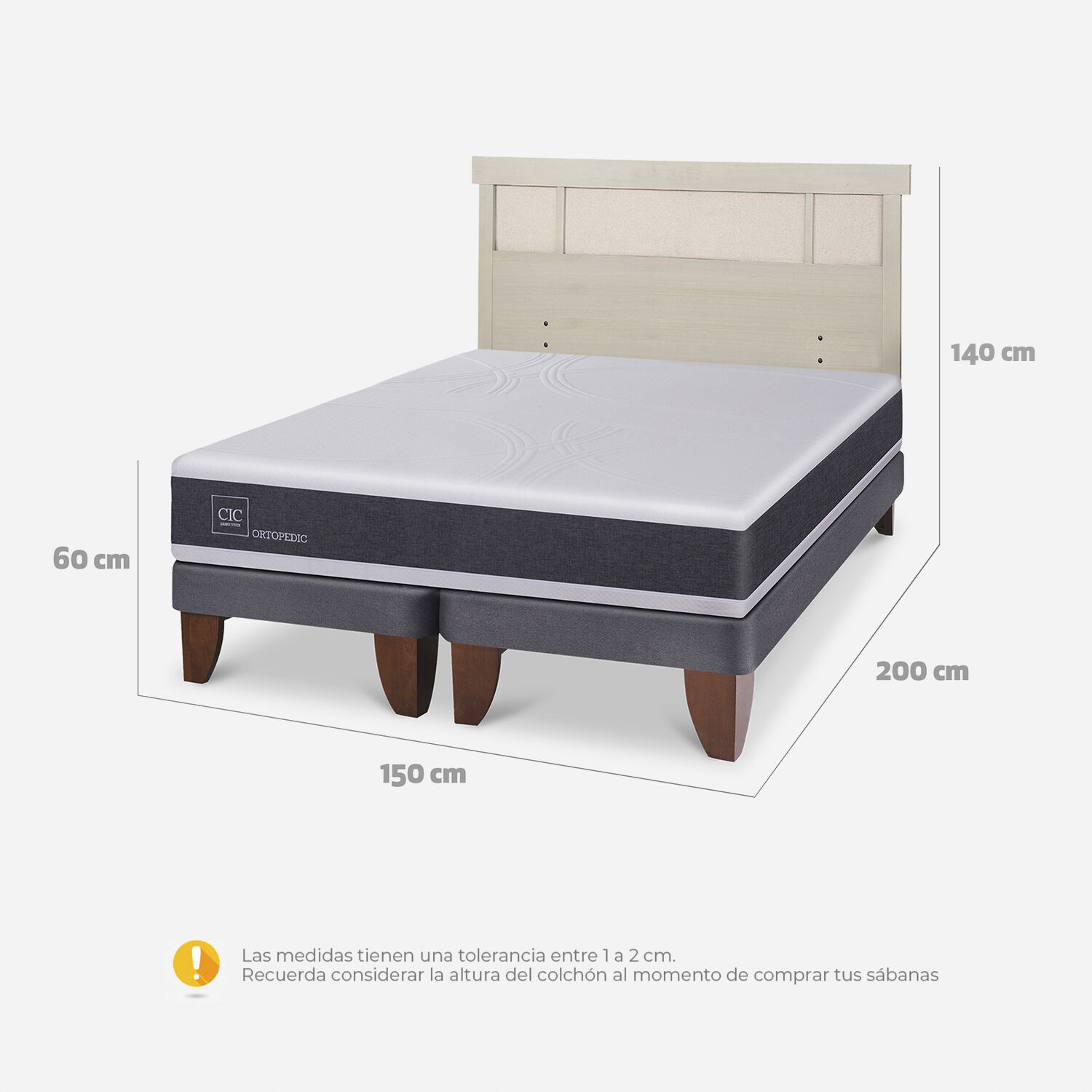 Cama Europea 2 Plazas Ortopedic Base Dividida + Respaldo Dublín Alpino