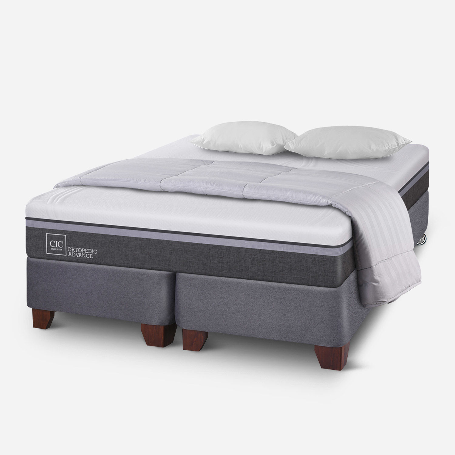 Box Spring 2 Plazas Ortopedic Advance Base Dividida + Almohadas + Plum&oacute;n