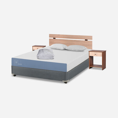 Cama Americana Full Excellence + Set Olmo + Almohadas + Plum&oacute;n