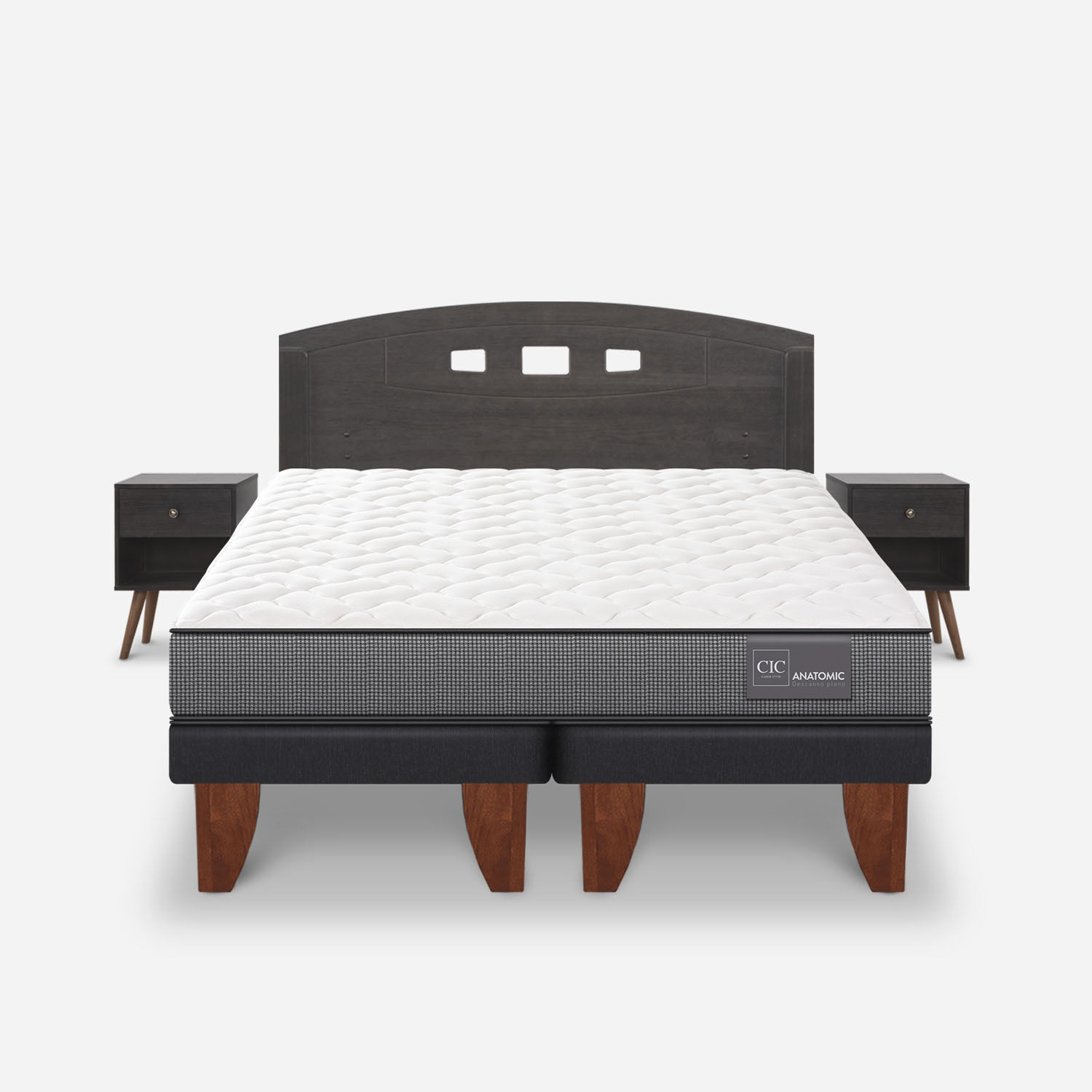 Cama Europea 2 Plazas Anatomic Base Dividida + Set Gales Gris