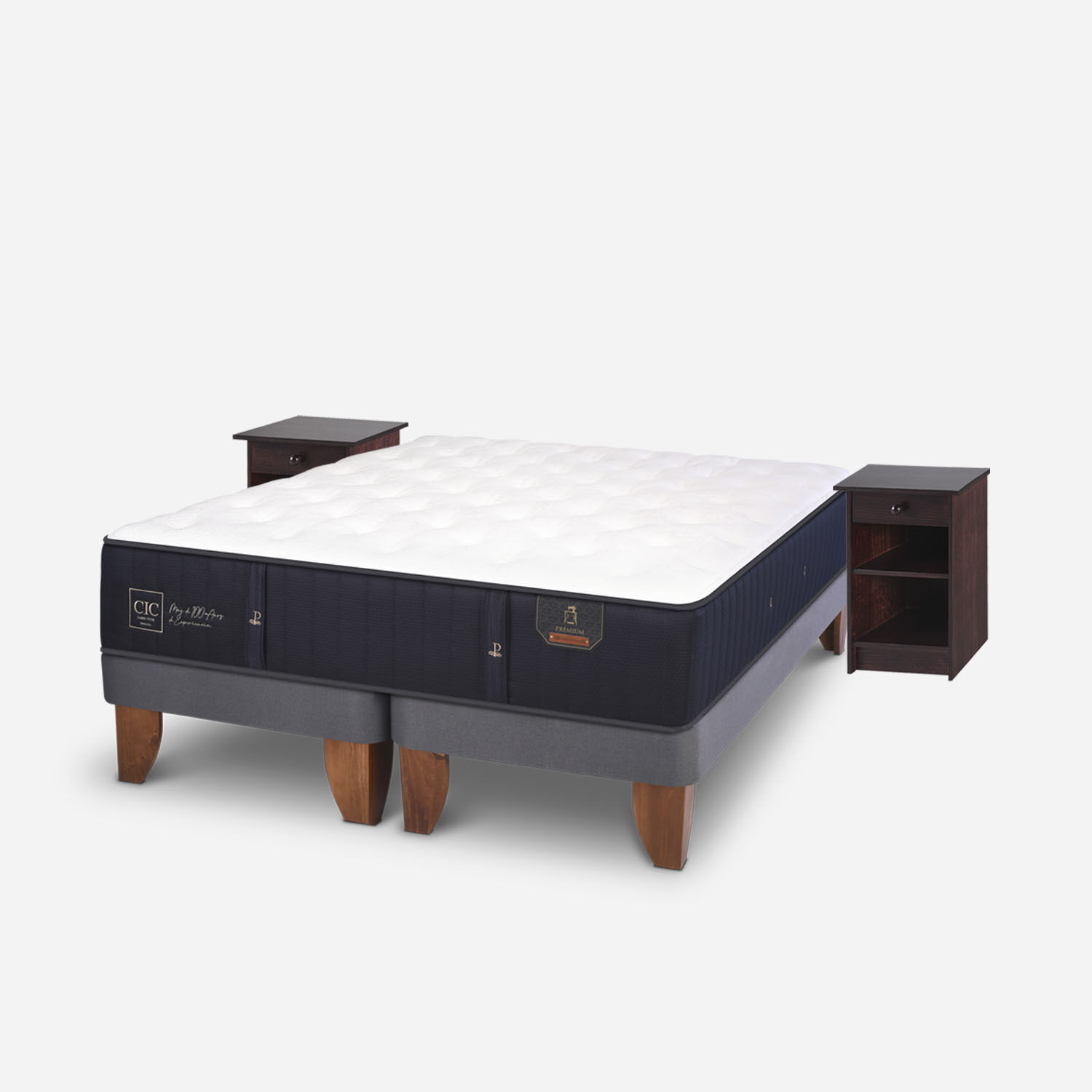 Cama Europea 2 Plazas Premium Base Dividida + Veladores Dubl&iacute;n Chocolate