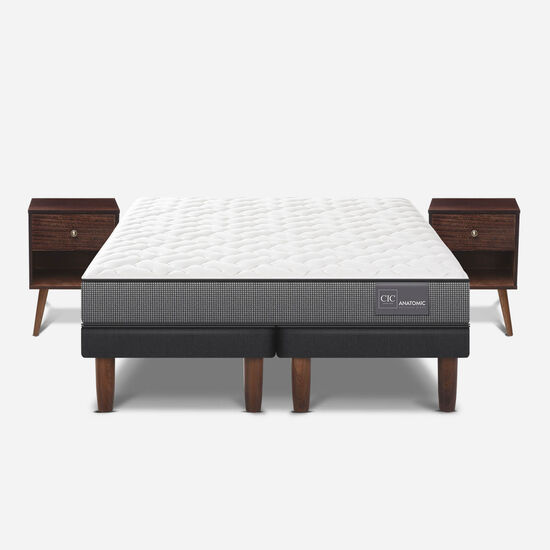 Cama Europea 2 Plazas Base Dividida Anatomic + Veladores Múnich