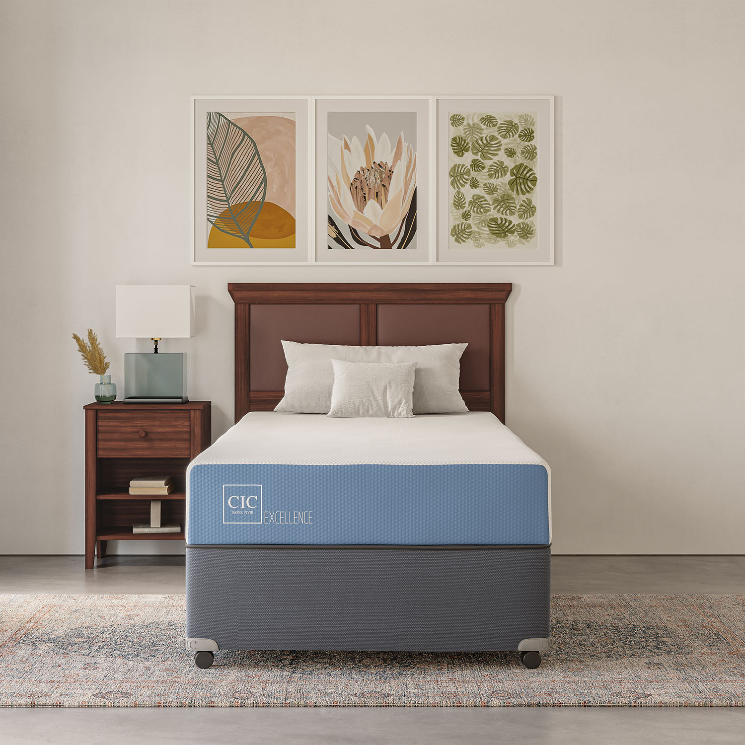 Cama Americana 1,5 Plazas Excellence + Set Olmo + Almohada