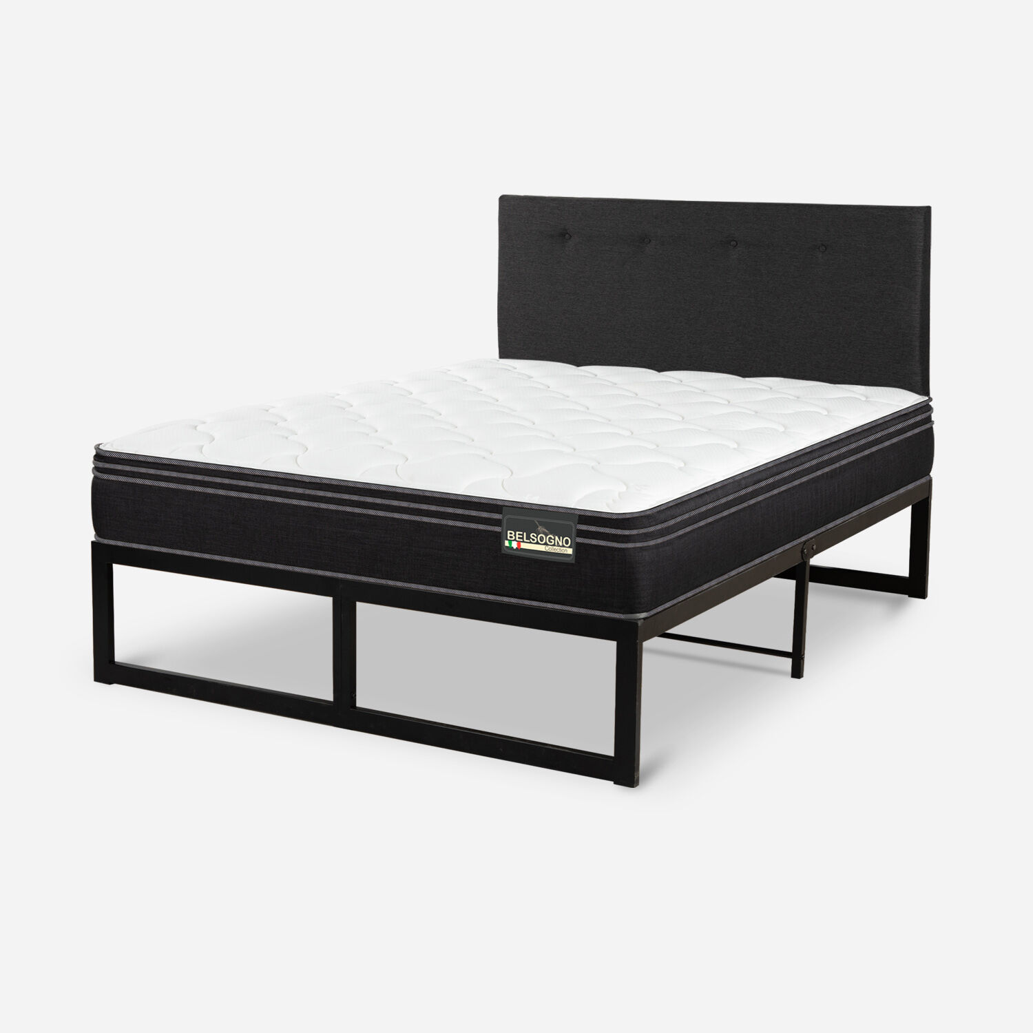 Cama Iron Smart Belsogno 2 Plazas Premium Black con Respaldo Black