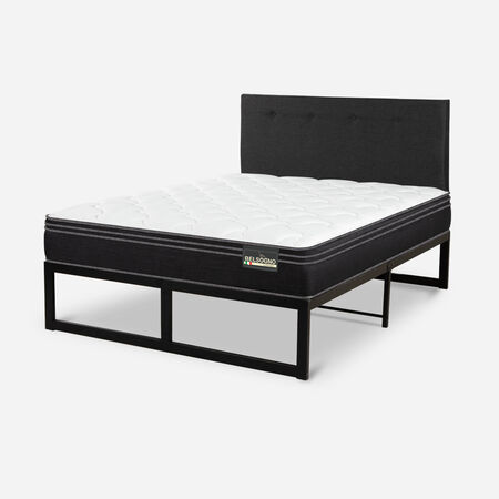 Cama Iron Smart Belsogno 2 Plazas Premium Black con Respaldo Black