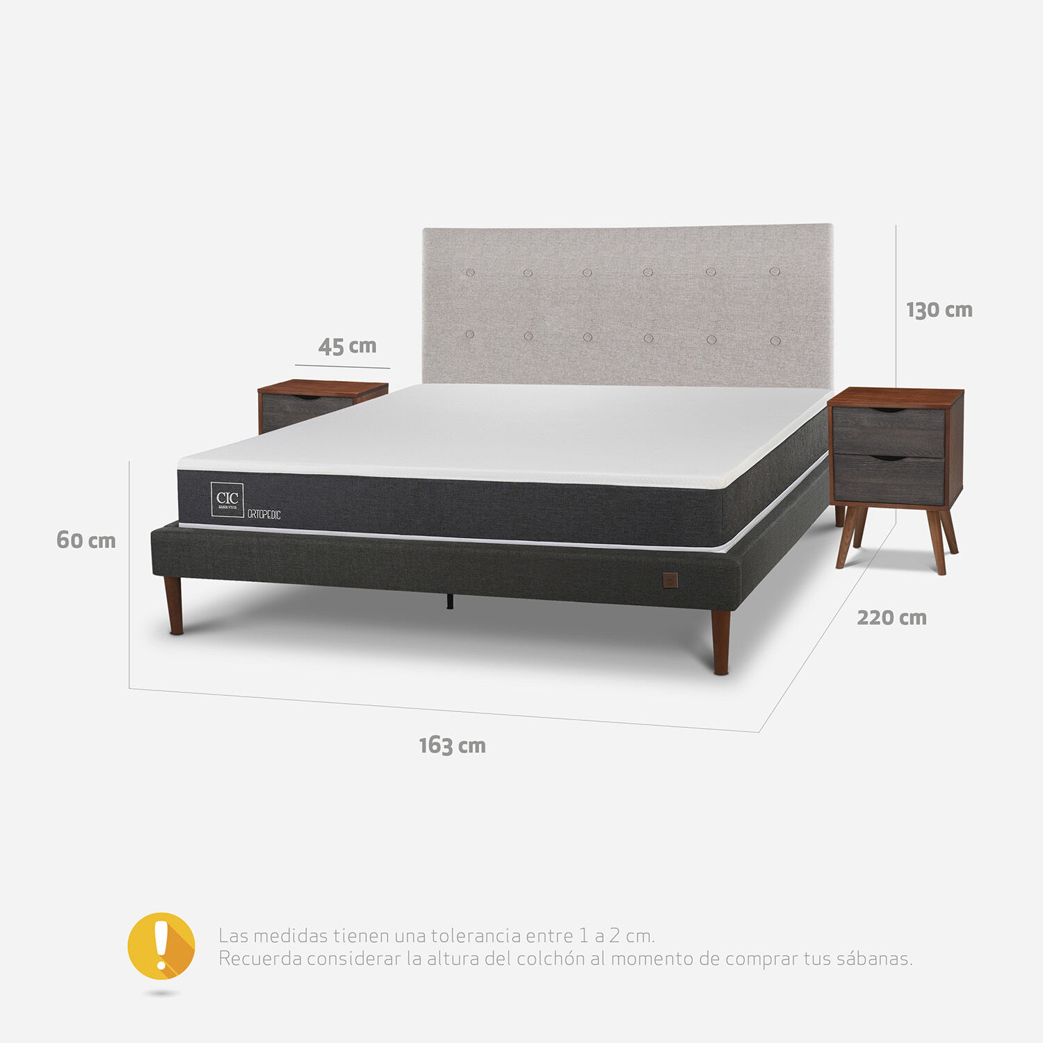 Cama Europea Curve 2 Plazas Ortopedic + Set Tigris