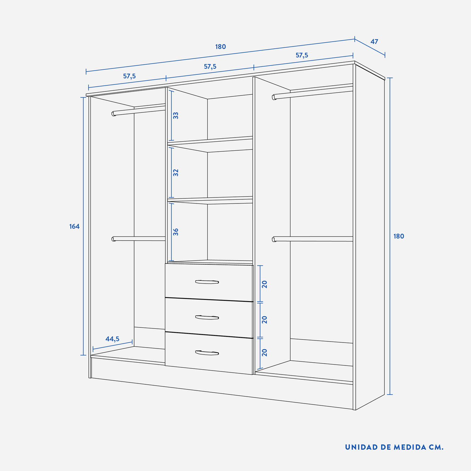 Cl&oacute;set 6 Puertas 3 Cajones Maipo Cerezo